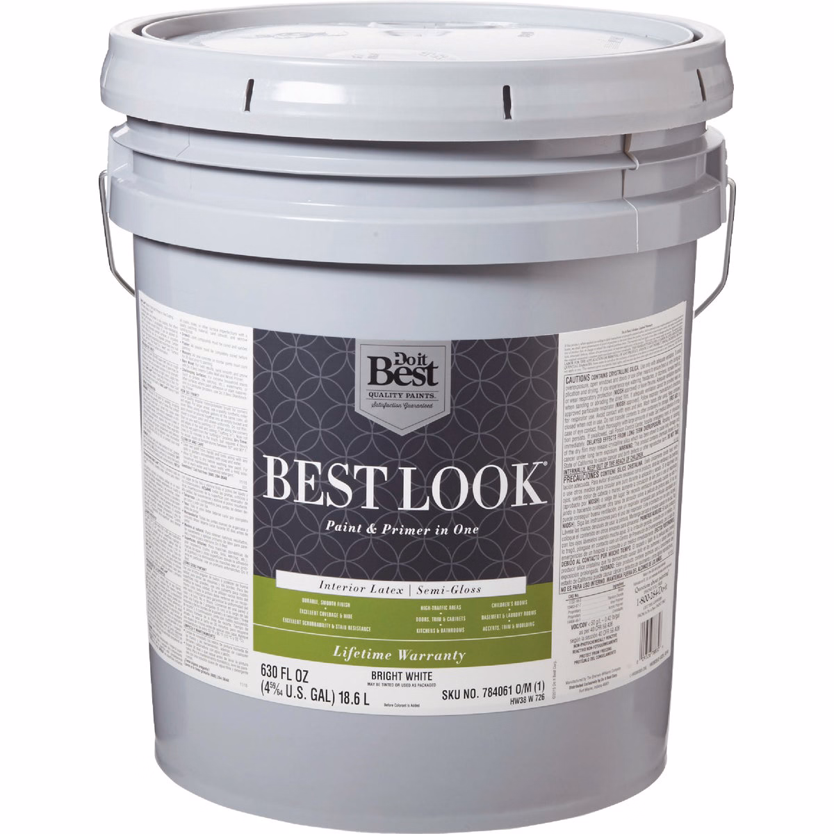 Best Look Latex Premium Paint & Primer In One Semi-Gloss Interior Wall Paint, Bright White, 5 Gal.