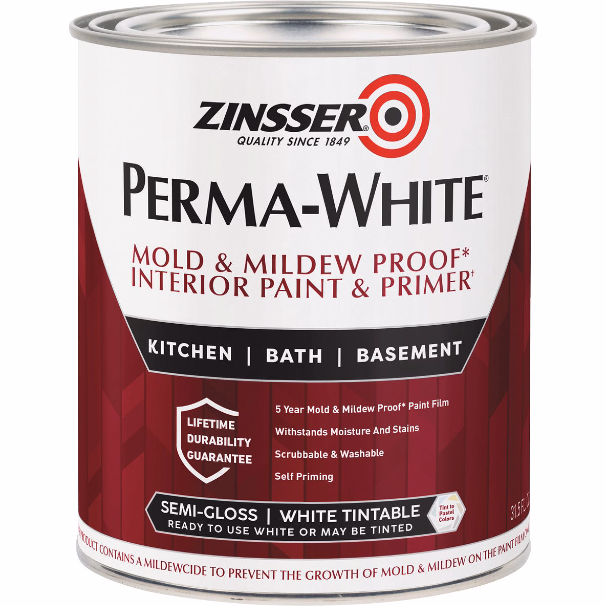 Zinsser Perma-White White-Tintable Semi-Gloss Quart Mildew Paint