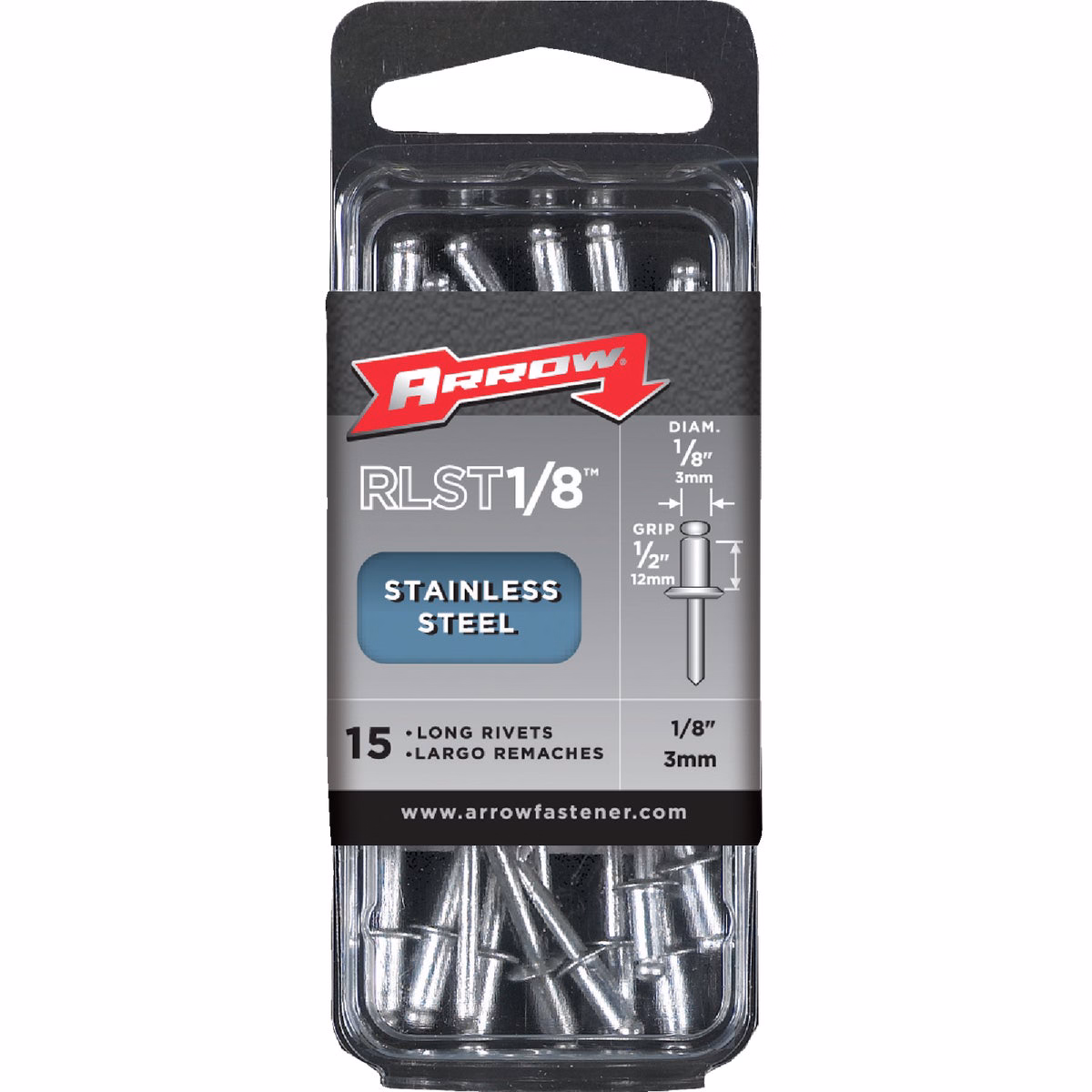Arrow 1/8 In. x 1/2 In. Stainless Steel Rivet (15-Count)