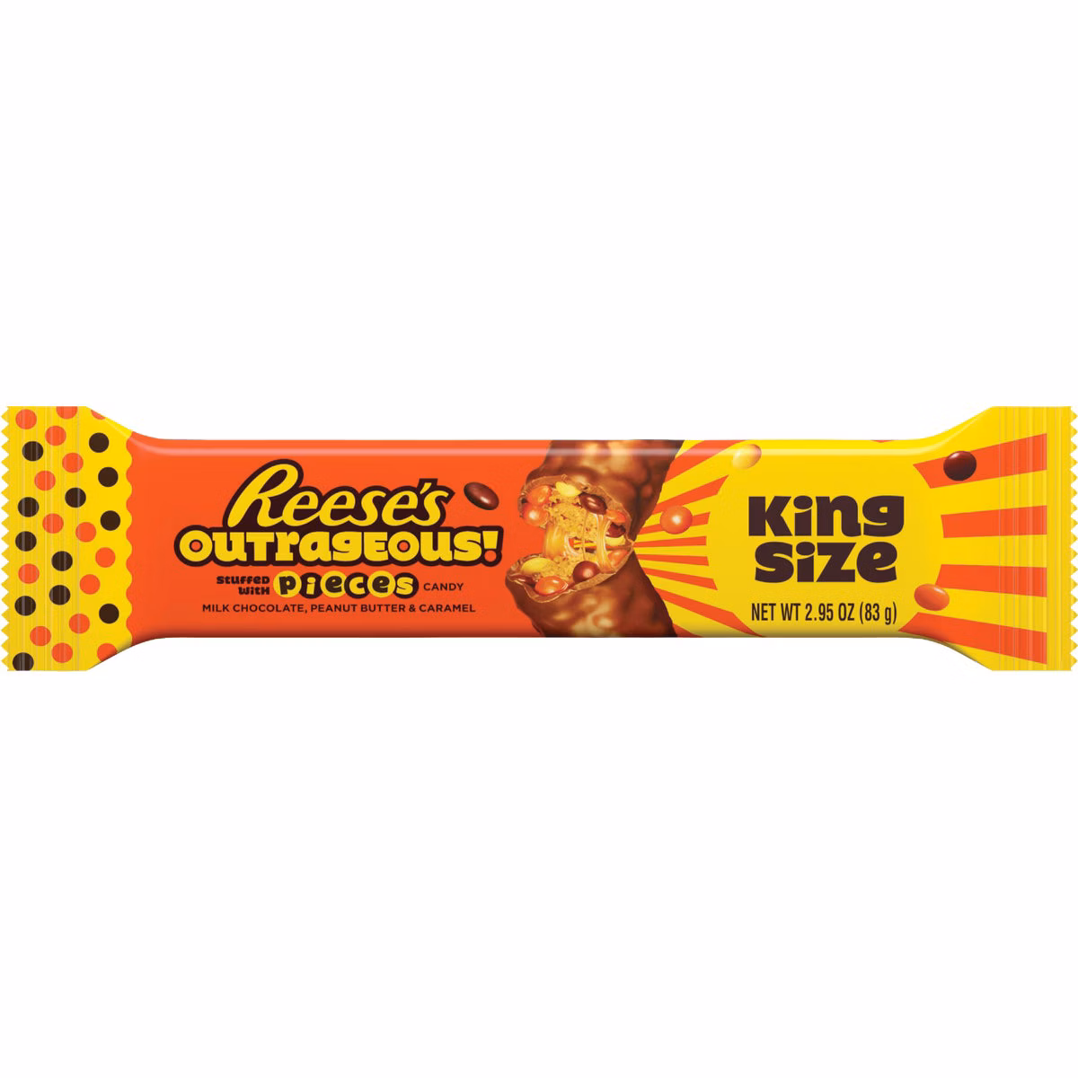 Reese's Outrageous King Size 2.95 Oz. Chocolate, Peanut Butter, Caramel Candy Bar