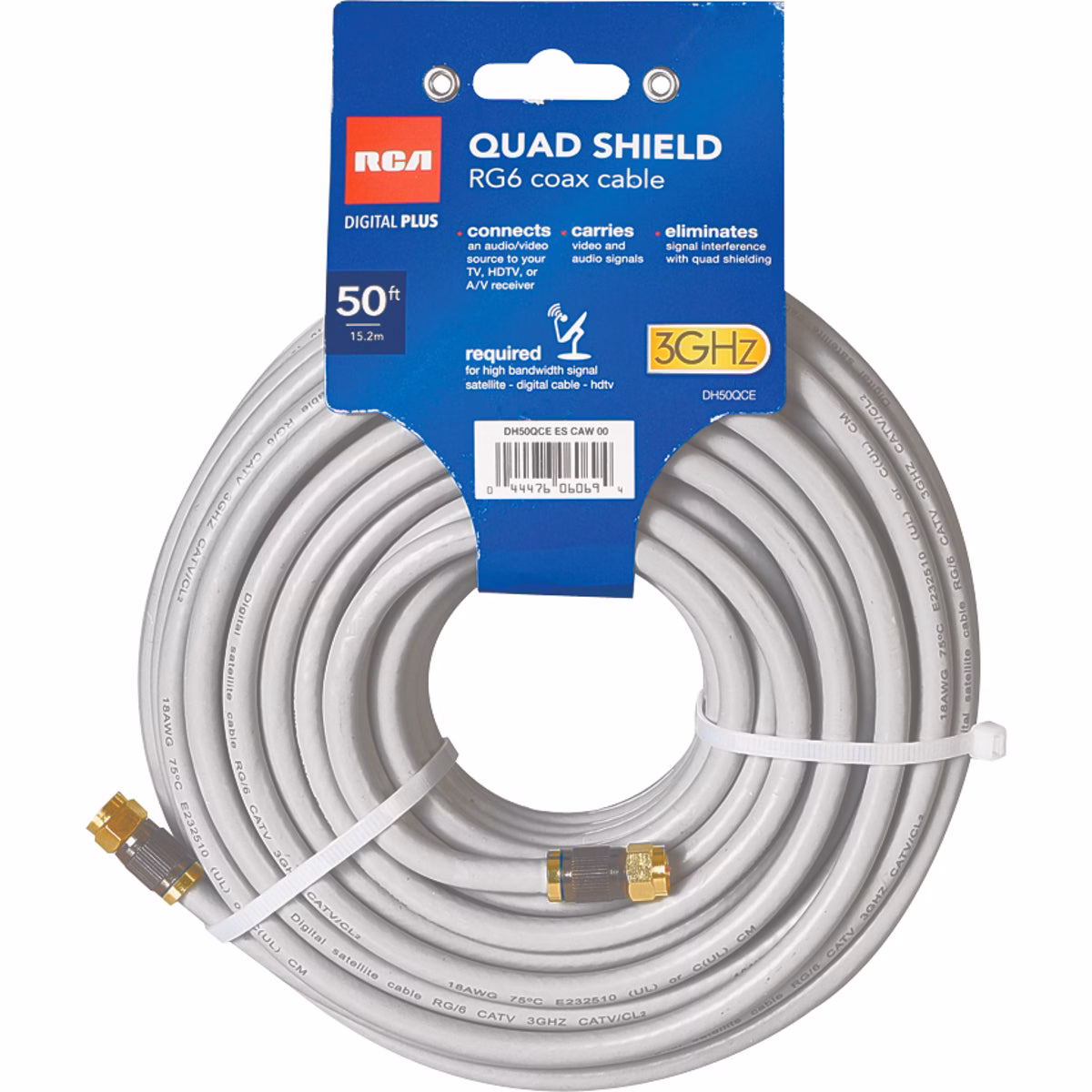 RCA 50 Ft. Black RG6U Quad Shield Coax Cable