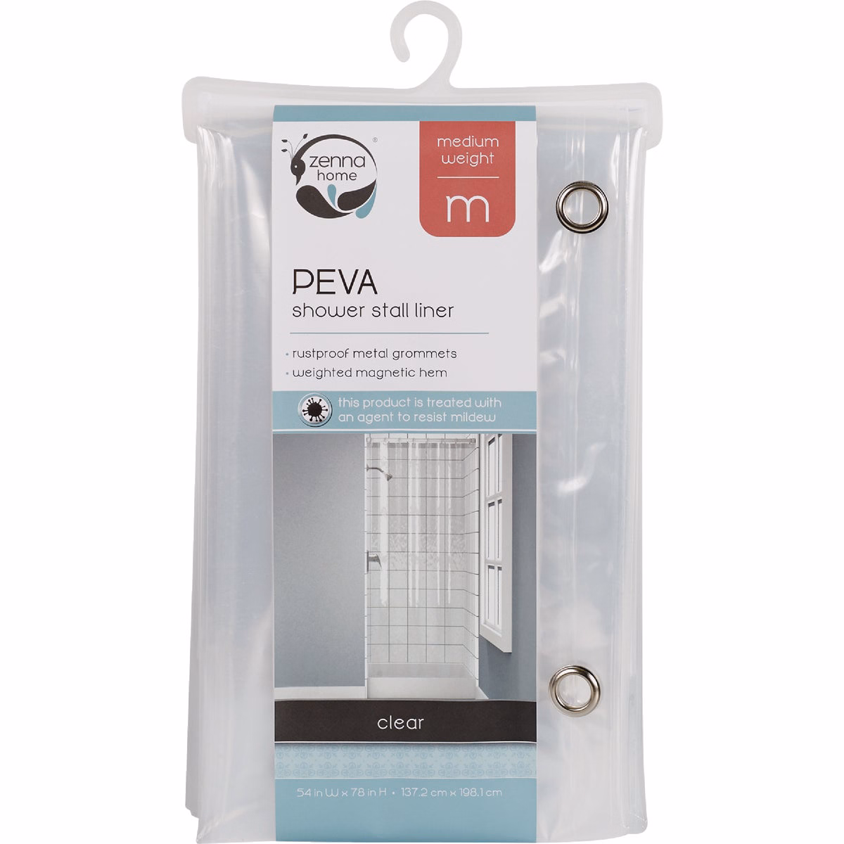 Zenna Home 54 In. W x 78 In. H Frosty PEVA Stall Size Shower Curtain Liner