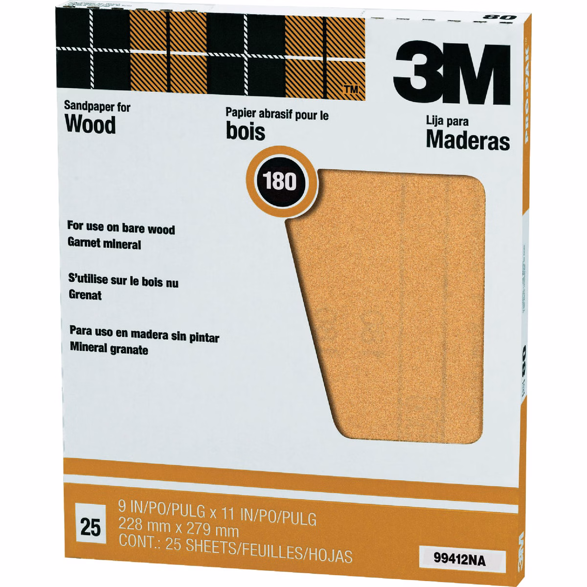 3M Pro-Pak 9 In. x 11 In. Garnet Very Fine Sanding Sheets, 180 Grit (25-Pack)