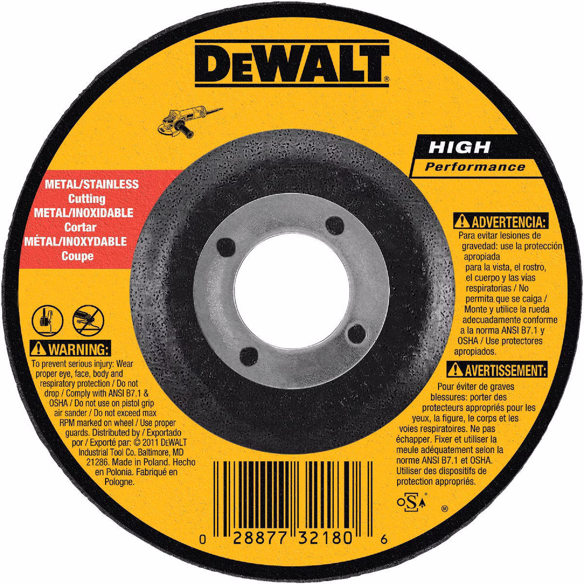DEWALT HP Type 27 4 In. x 0.045 In. x 5/8 In. Metal/Stainless Cut-Off Wheel