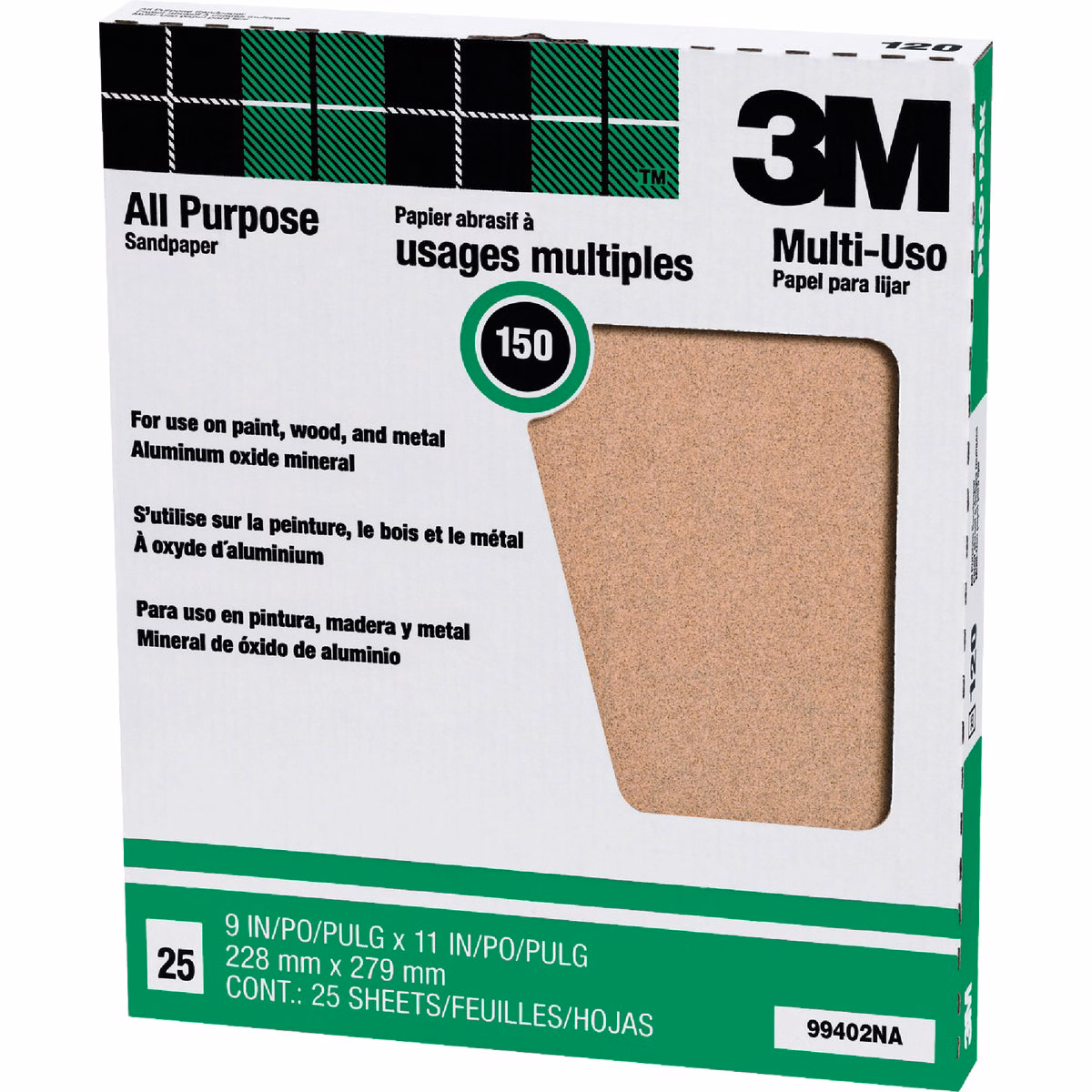 3M General Purpose 9 In. x 11 In. Aluminum Oxide Very Fine Sandpaper, 150 Grit (25-Pack)