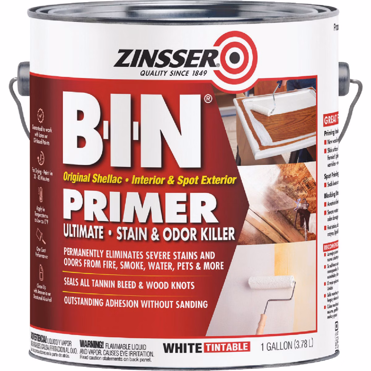 Zinsser B-I-N Shellac-Based Ultimate Stain Blocker Interior & Spot Exterior Primer, White, 1 Gal.