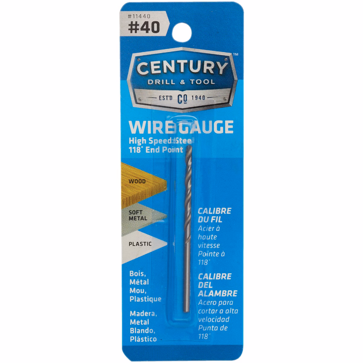 Century Drill & Tool Number 40 HSS Brite Drill Bit