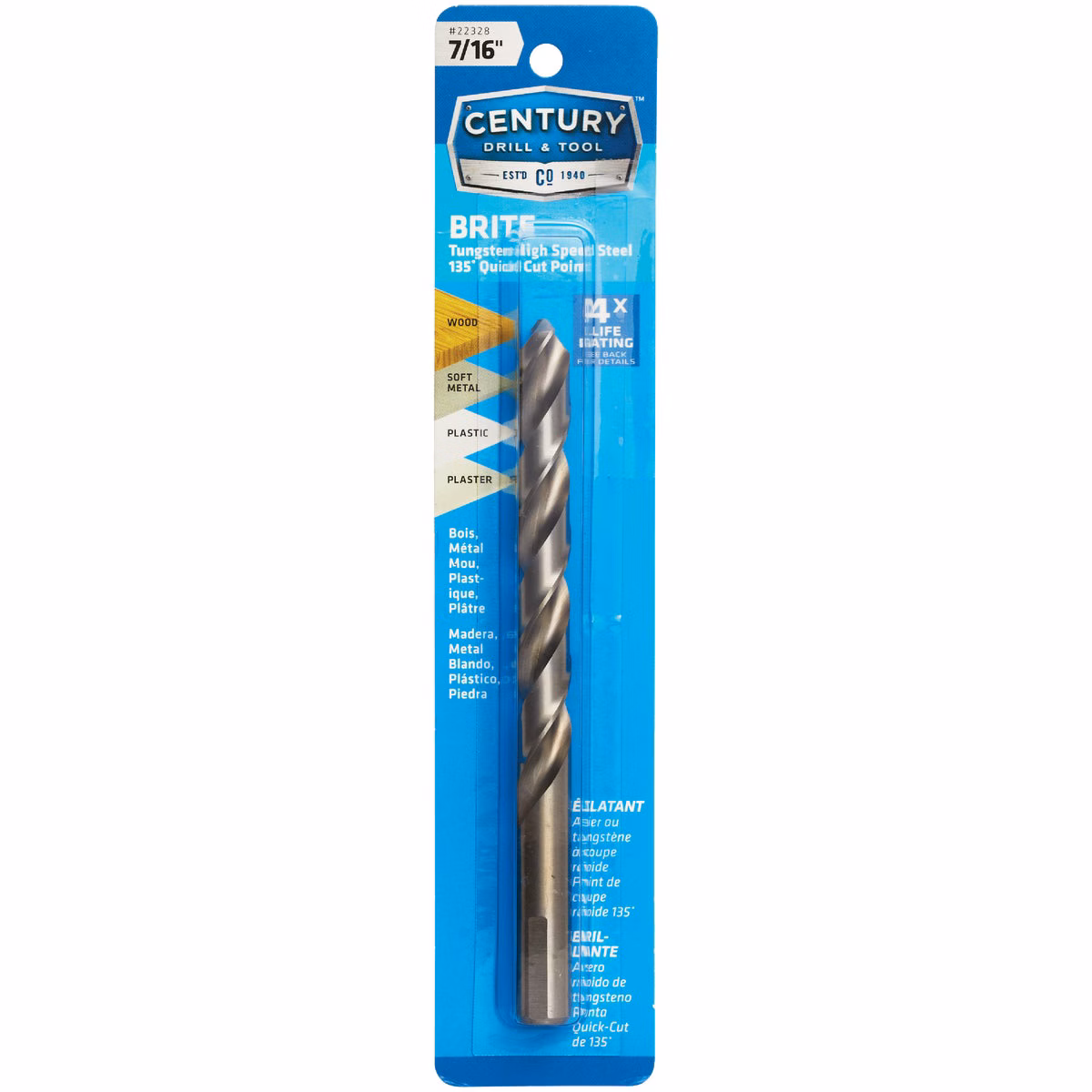 Century Drill & Tool 7/16 In. Tungsten High Speed Steel Quick-Cut Point Brite Drill Bit