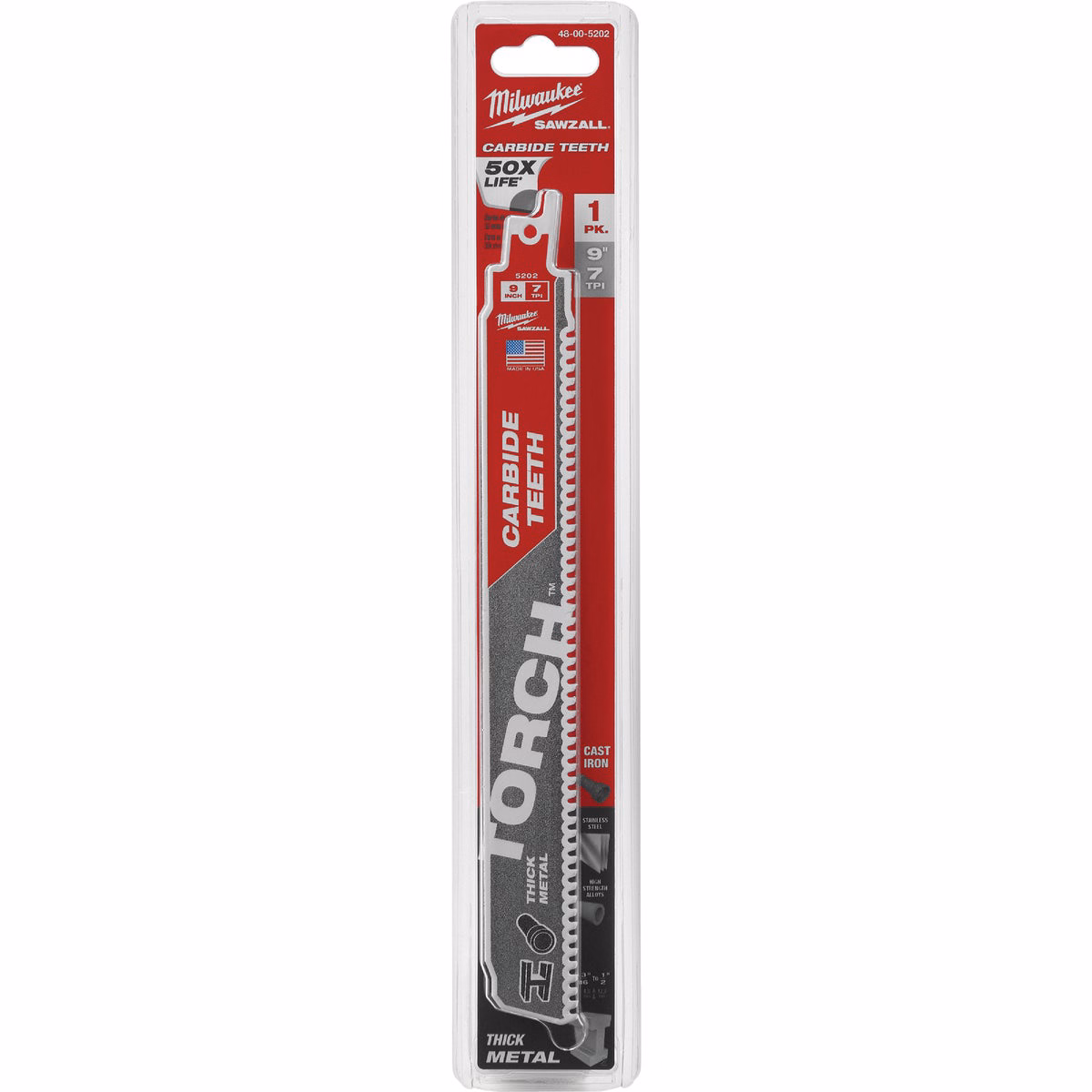 Milwaukee SAWZALL TORCH 9 In. 8 TPI Carbide Thick Metal Reciprocating Saw Blade
