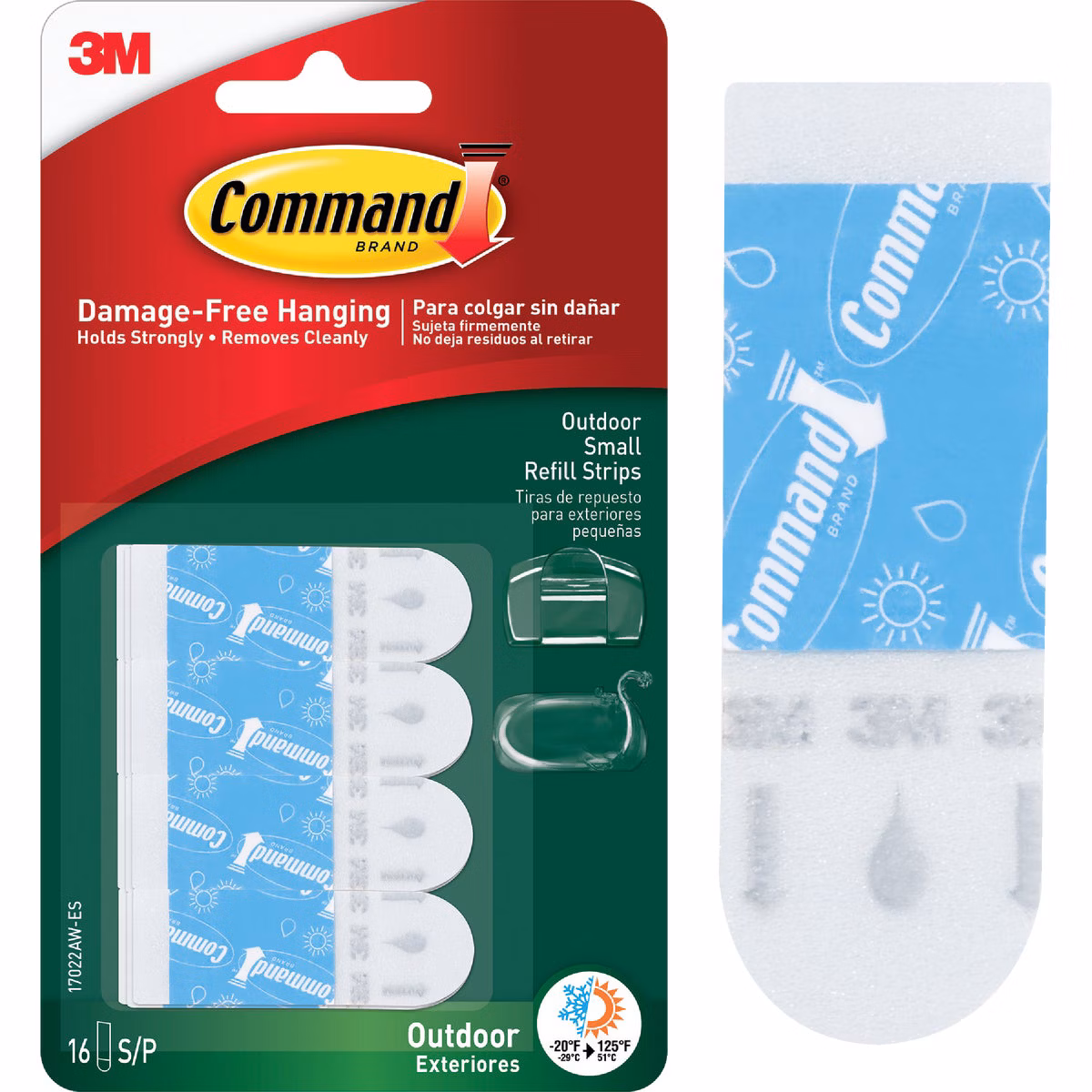 Command Outdoor Small Adhesive Strip, 16 Strips