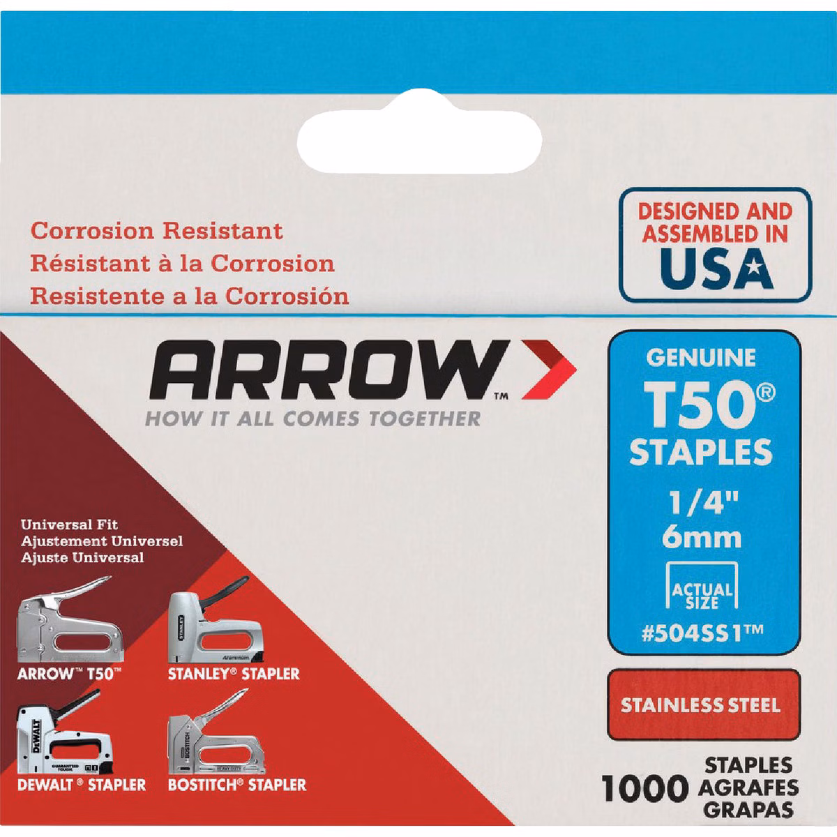 Arrow T50 Heavy-Duty Stainless Steel Staple, 1/4 In. (1000-Pack)