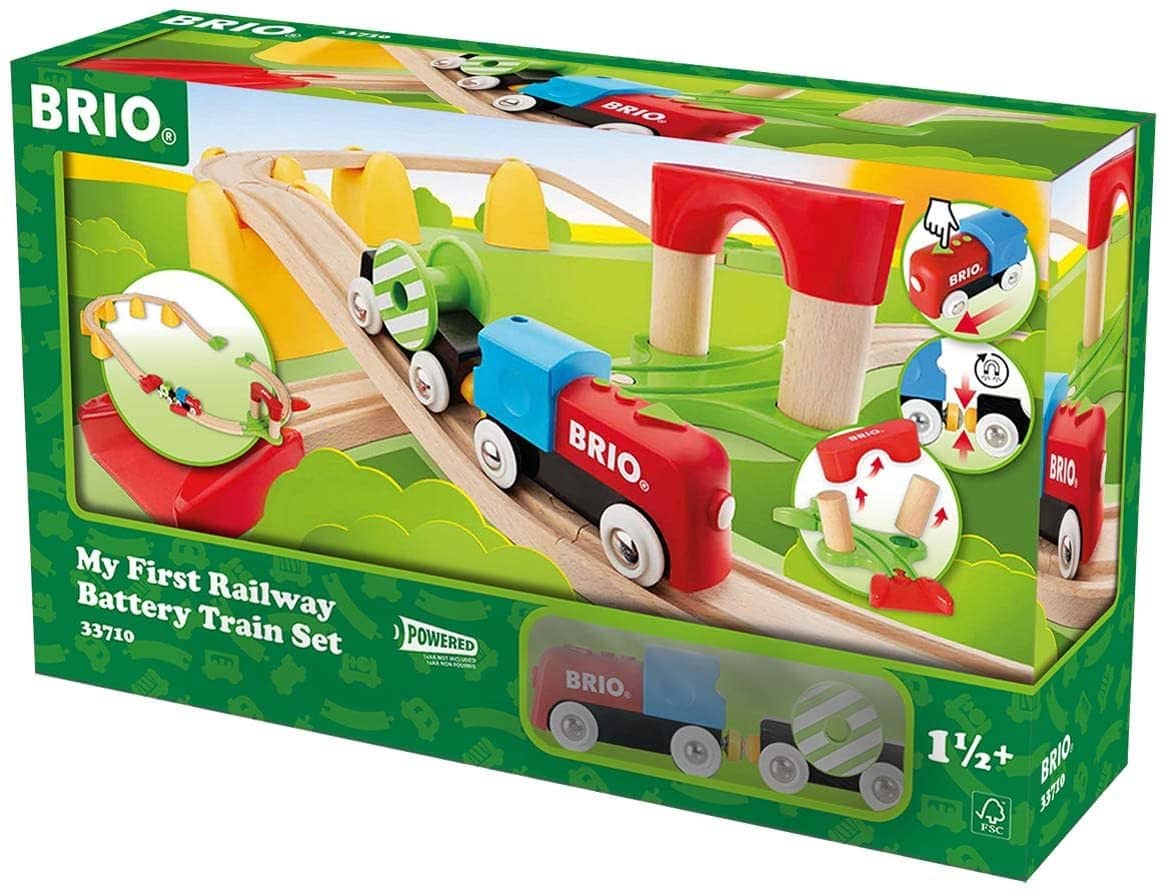 Brio World 33710 – My First Railway Battery Operated Train Set – 25 Piece Wood Train Set Toy With Accessories And Wooden Tracks For Kids Ages 18 Months And Up