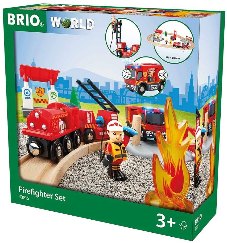 Brio 33815 Rescue Firefighter Set | 18 Piece Train Toy With A Fire Truck, Accessories And Wooden Tracks For Ages 3 And Up