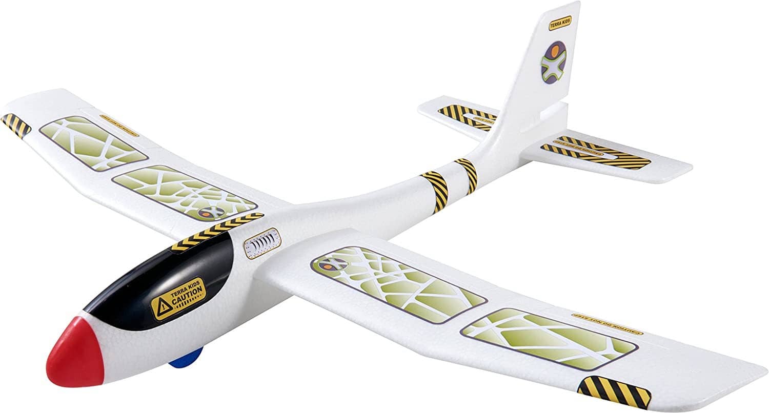 Terra Kids Maxi Hand Glider With Boomerang Setting – Easy To Assemble 22″ Sturdy Styrofoam Airplane With Decals
