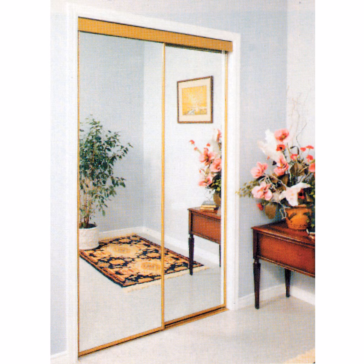 Erias 4050 Series 59 In. W. x 80-1/2 In. H. Mayan Gold Top Hung Mirrored Bypass Door