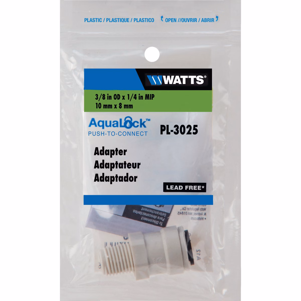Watts Aqualock 3/8 In. OD x 1/4 In. MPT Push-to-Connect Plastic Adapter