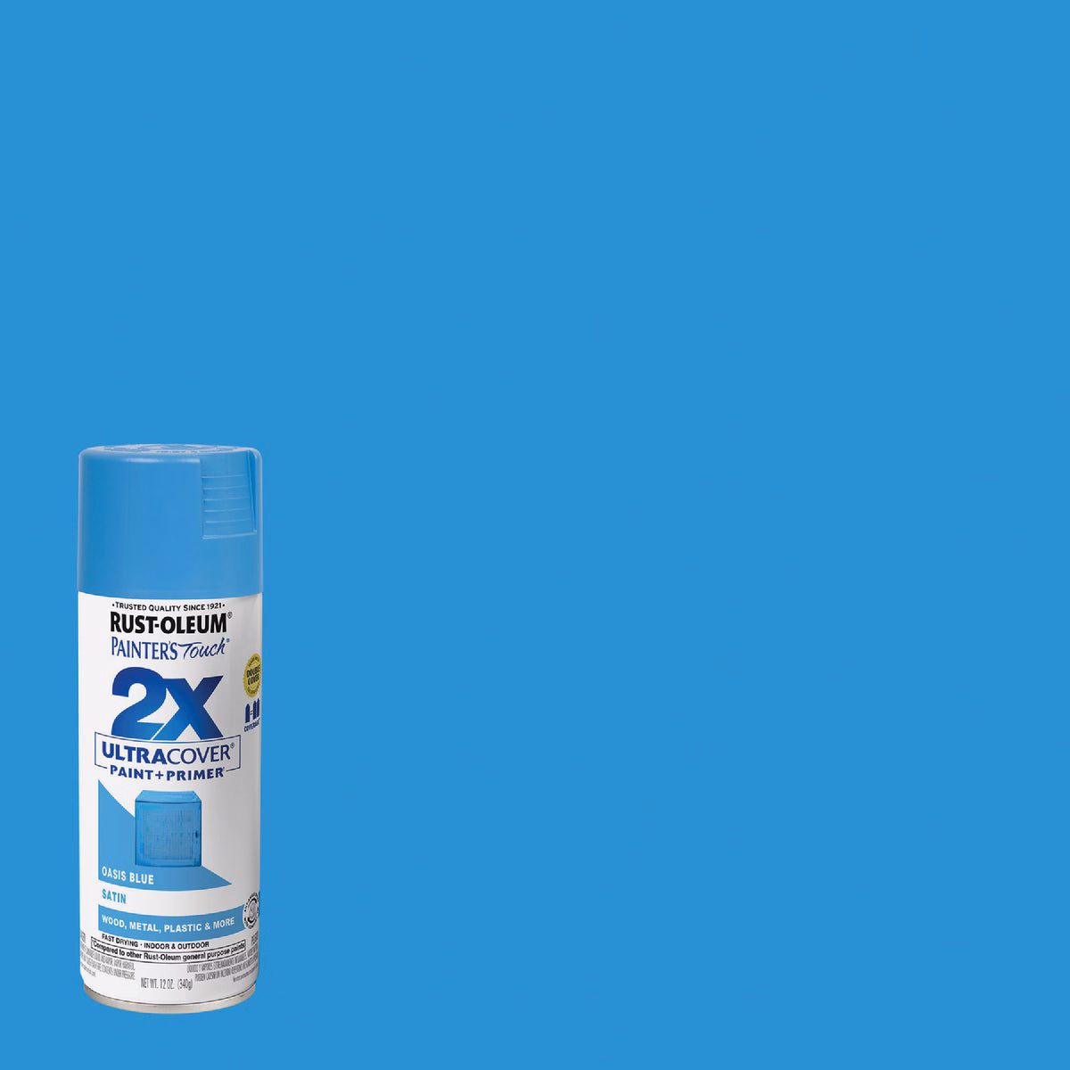 Rust-Oleum Painter's Touch 2X Ultra Cover 12 Oz. Satin Paint + Primer Spray Paint, Oasis Blue