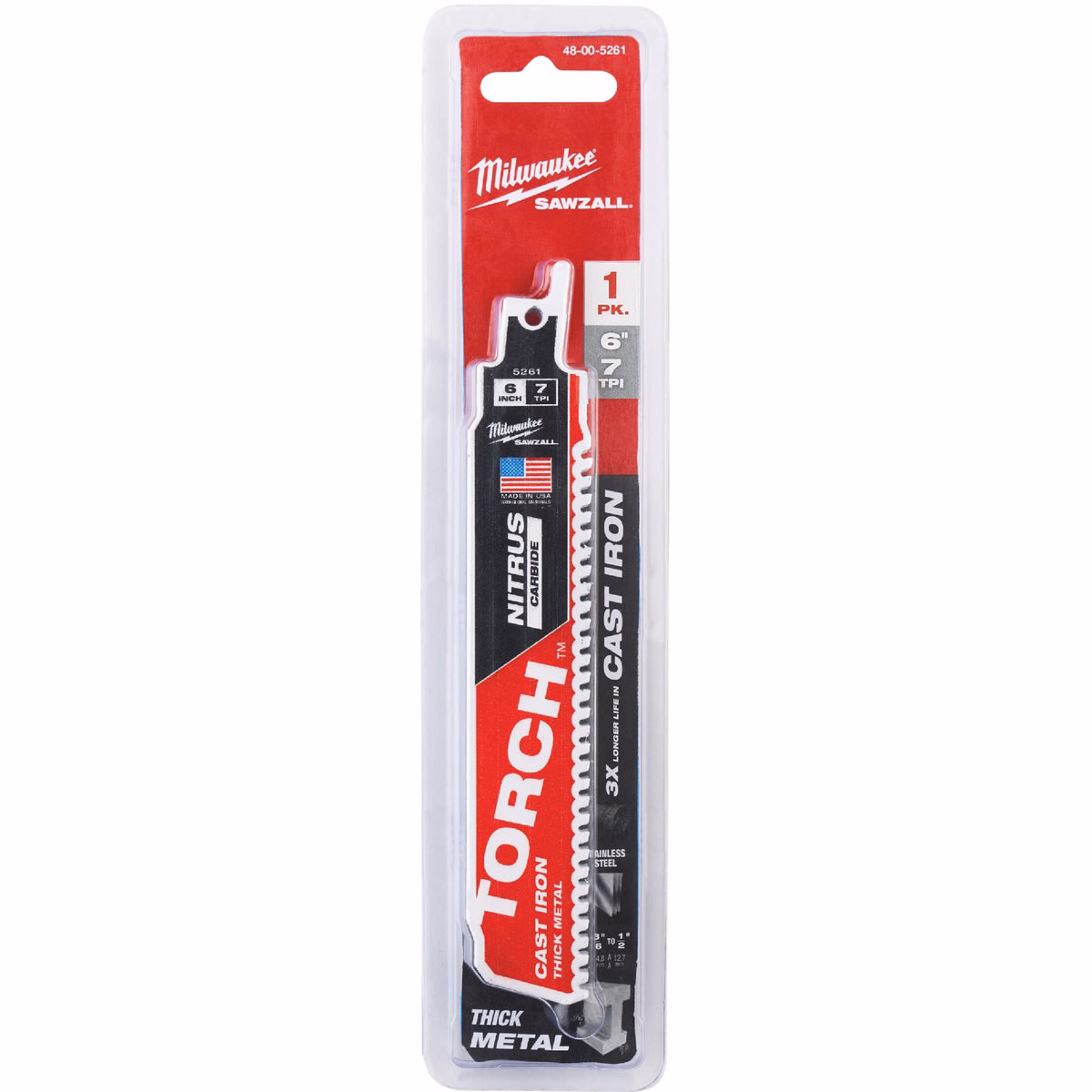 Milwaukee TORCH 6 In. 7 TPI NITRUS CARBIDE Teeth Metal Cutting Reciprocating Saw Blade