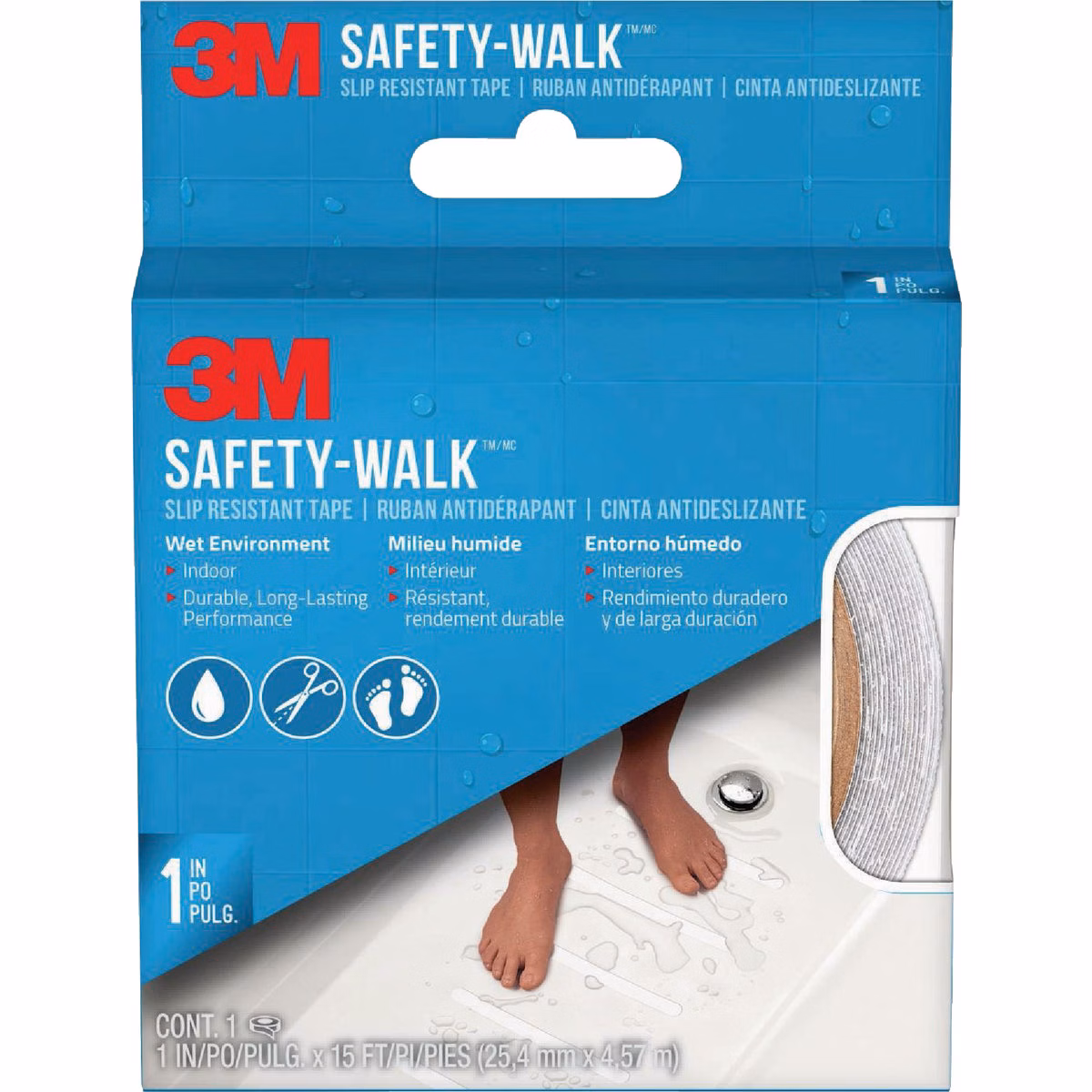 3M Safety-Walk Slip Resistant Tape, 1 In. x 15 Ft., White