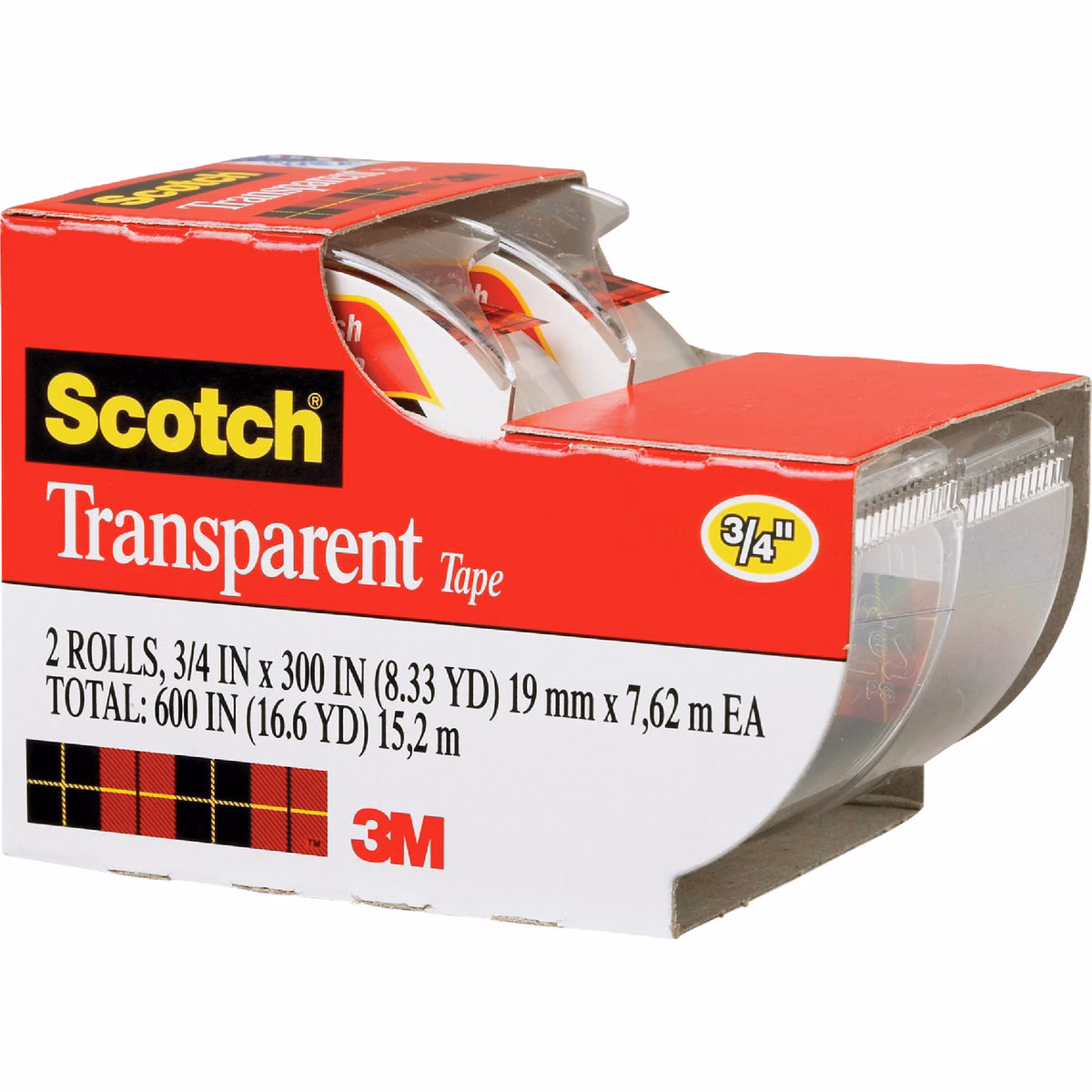 Scotch Transparent Tape, 3/4 In. x 250 In. (2-Pack)