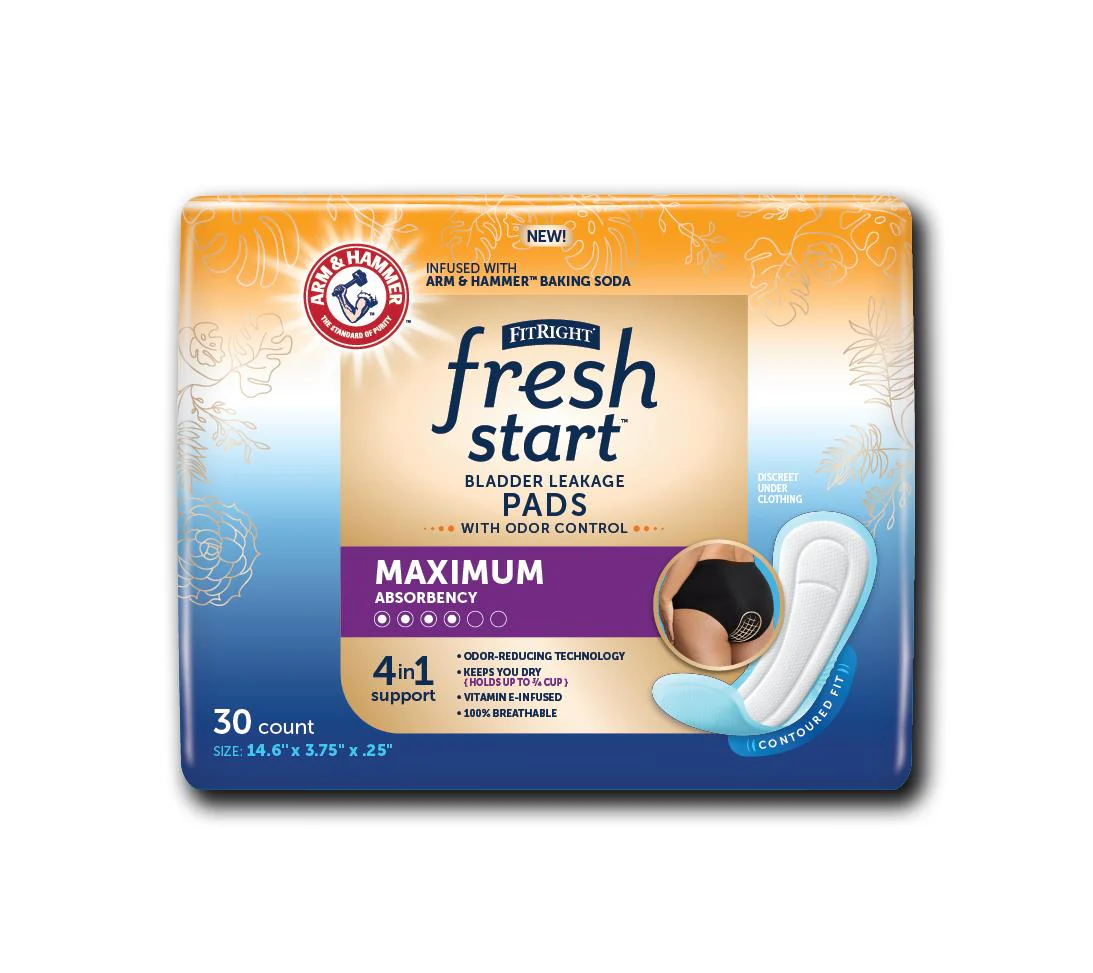 FitRight Fresh Start Incontinence Pads for Women, Maximum (bag of 30)