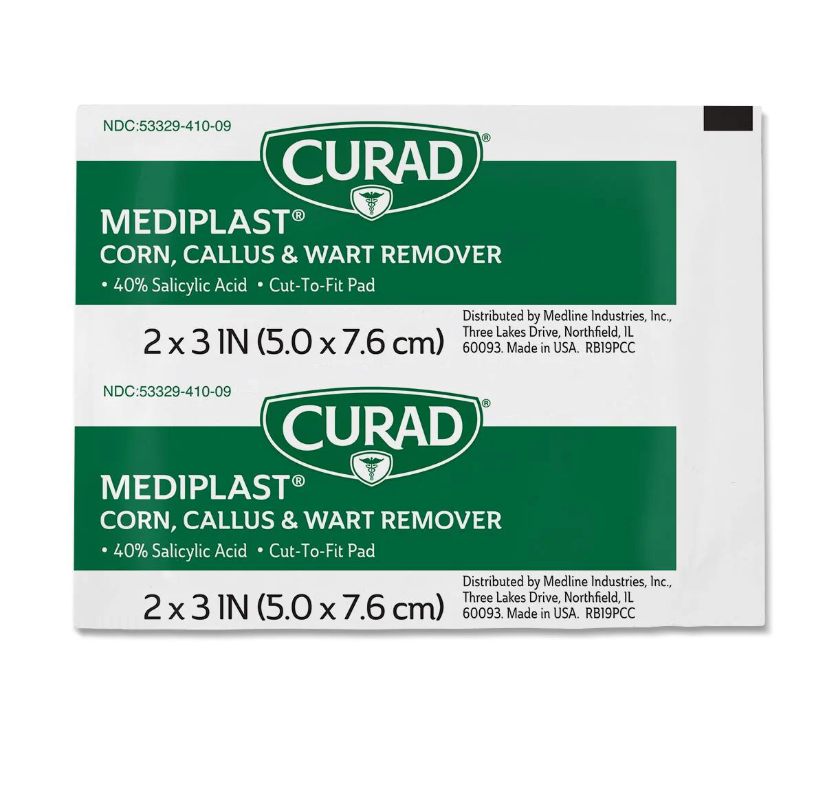 CURAD Mediplast Corn, Callus and Wart Remover Pads, 2″ x 3″ (box of 25)