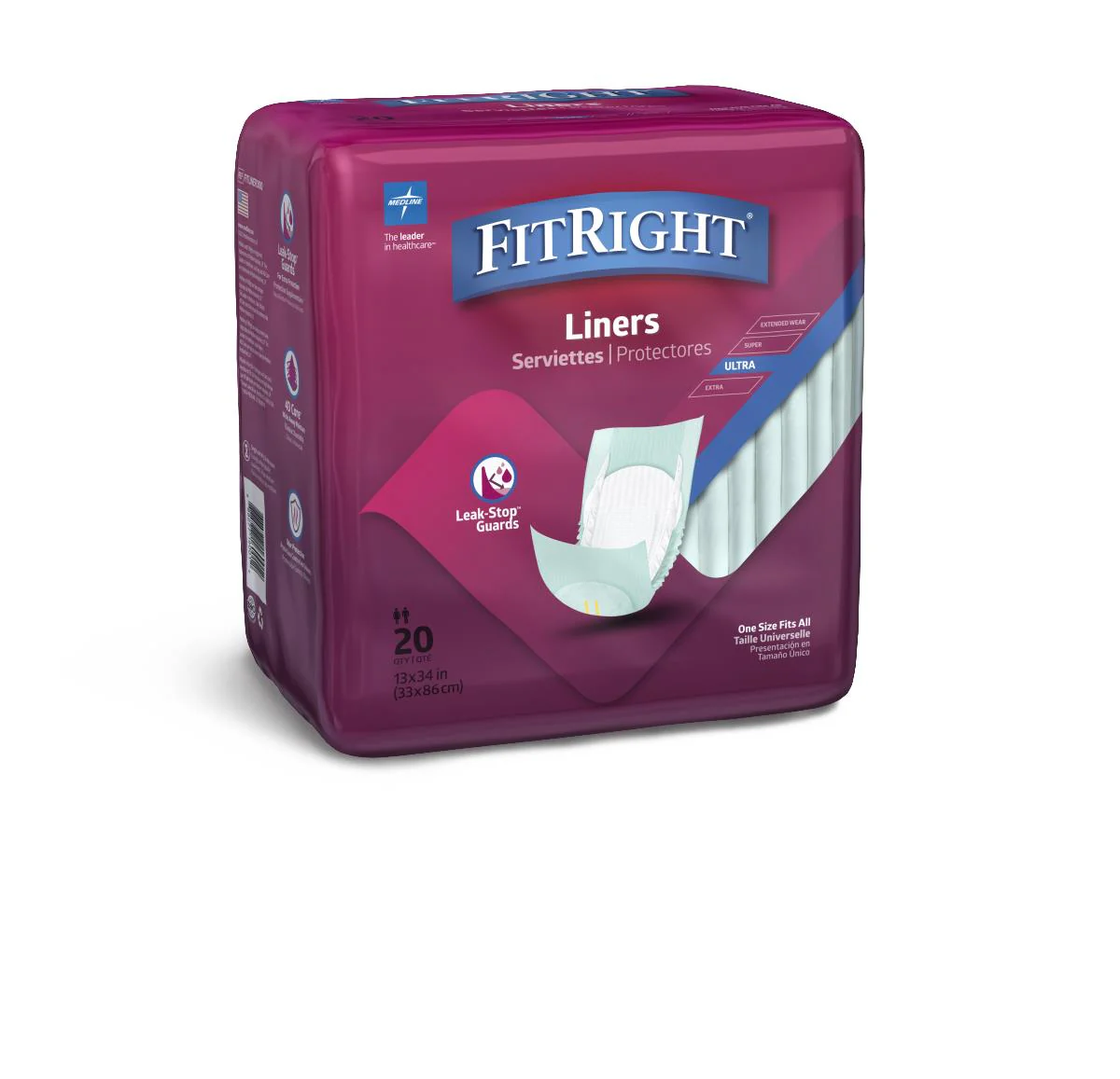 FitRight Incontinence Liners, Heavy, 13″ x 34″ (bag of 20)