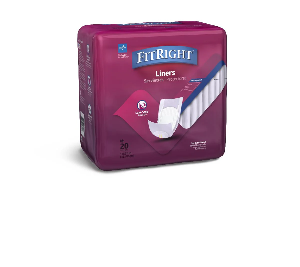 FitRight Incontinence Liners, Maximum, 13″ x 34″ (bag of 20)