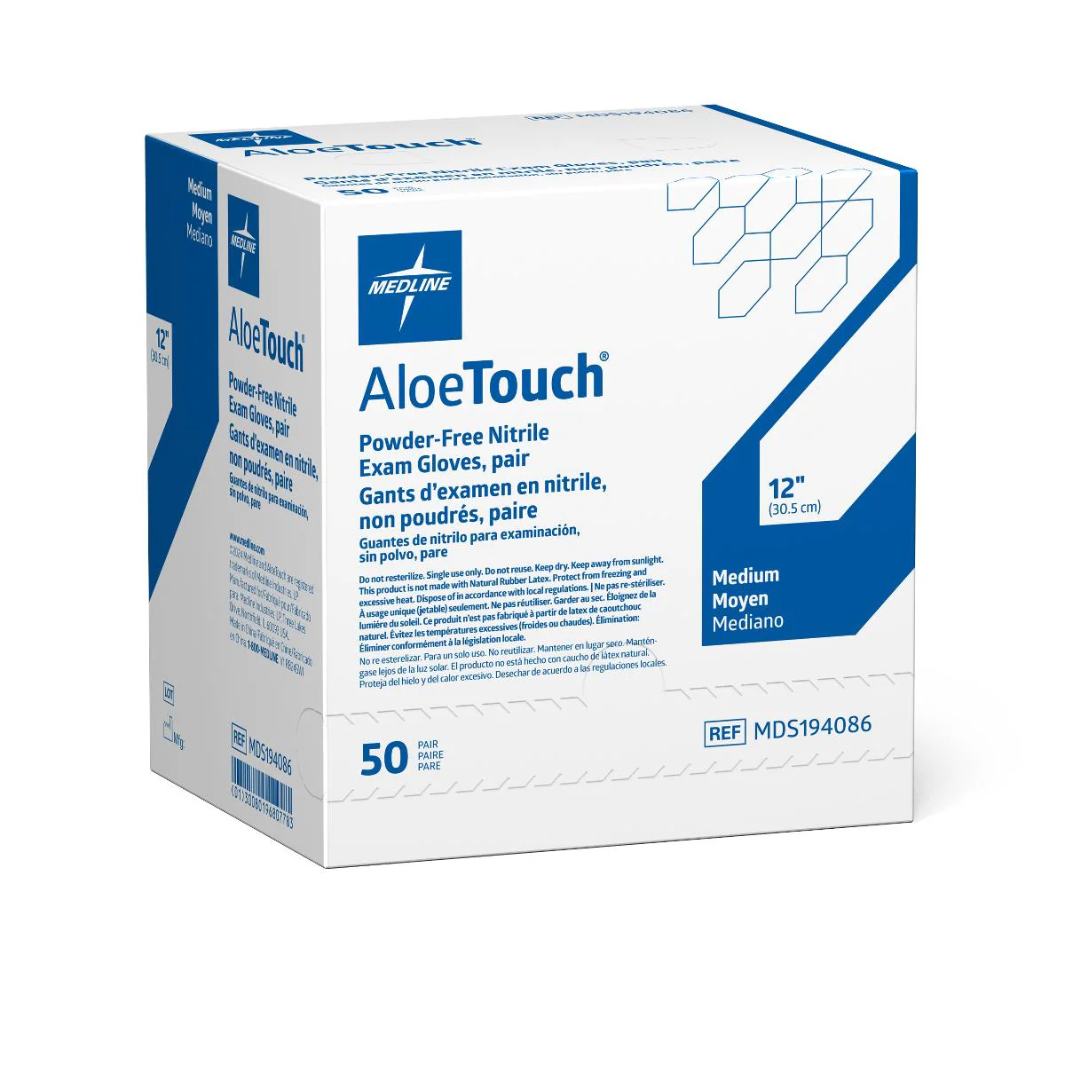 AloeTouch 12″ Powder-Free Nitrile Exam Gloves, Sterile Pairs, Medium (case of 200)
