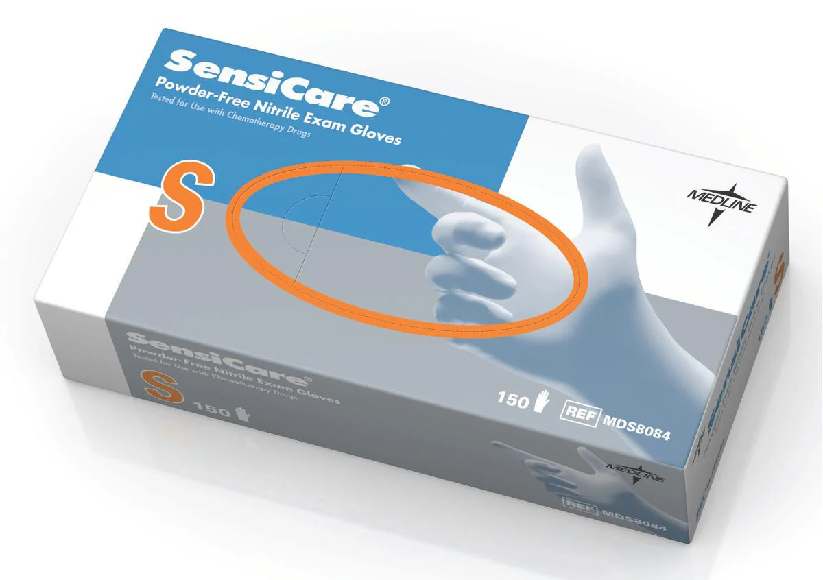 SensiCare Powder-Free Nitrile Exam Gloves with Textured Fingertips, Small (box of 150)