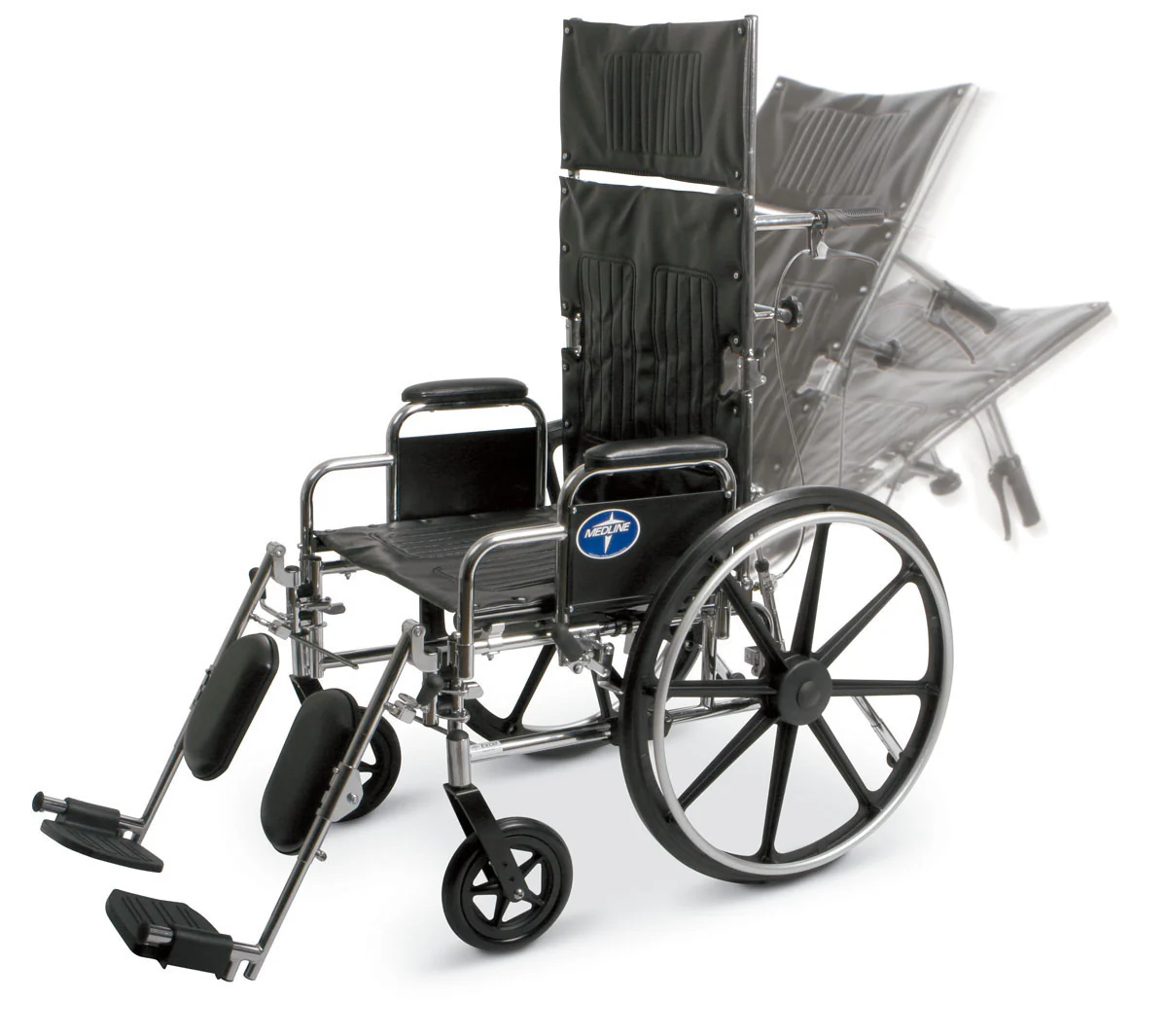 Excel Reclining Wheelchair with Removable Desk-Length Arms and Elevating Leg Rests, 16″