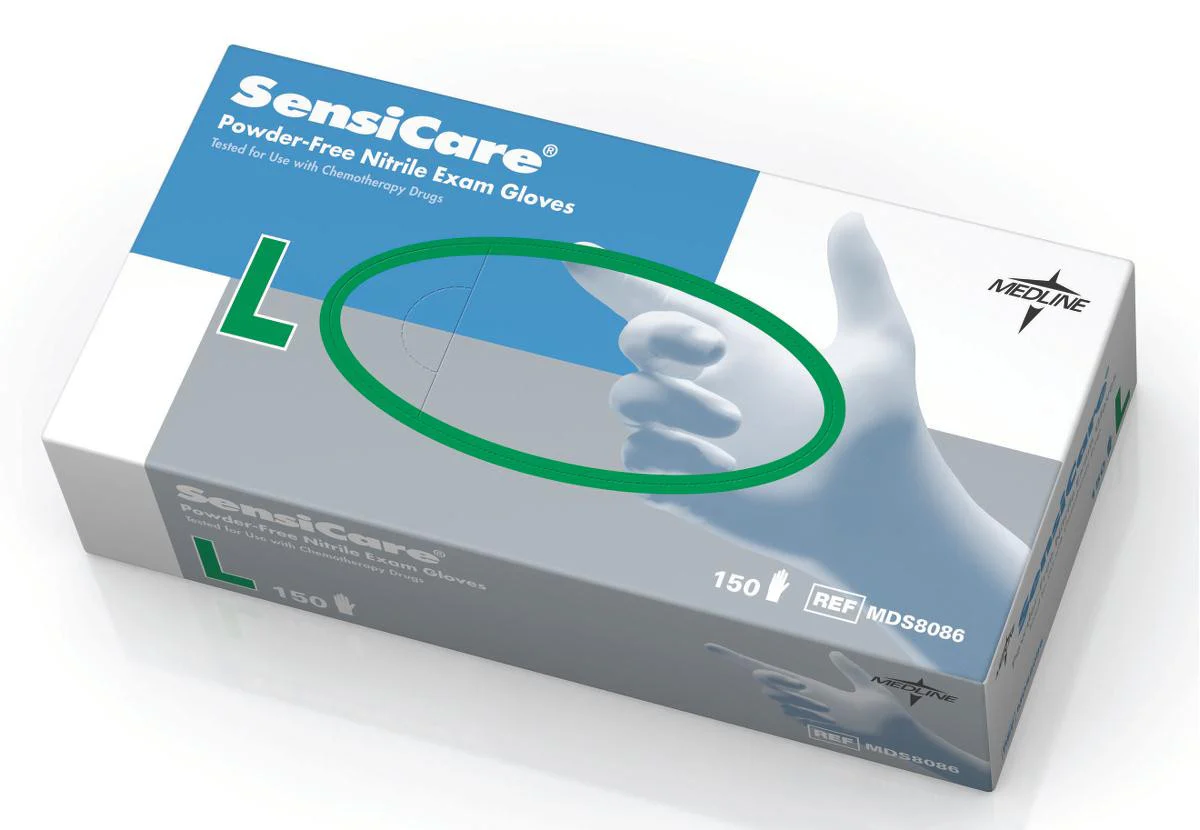 SensiCare Powder-Free Nitrile Exam Gloves with Textured Fingertips, Large (box of 150)