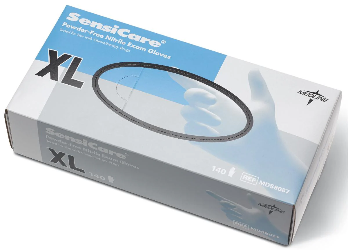 SensiCare Powder-Free Nitrile Exam Gloves with Textured Fingertips, X-Large (box of 140)