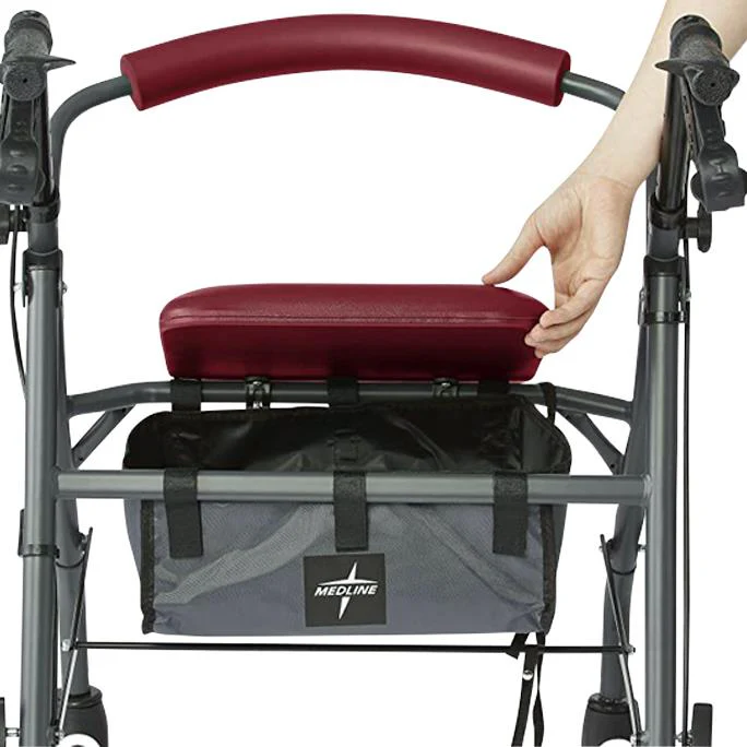 Basic Steel Rollator with 6″ Wheels, Burgundy, Knockdown, Microban-Treated