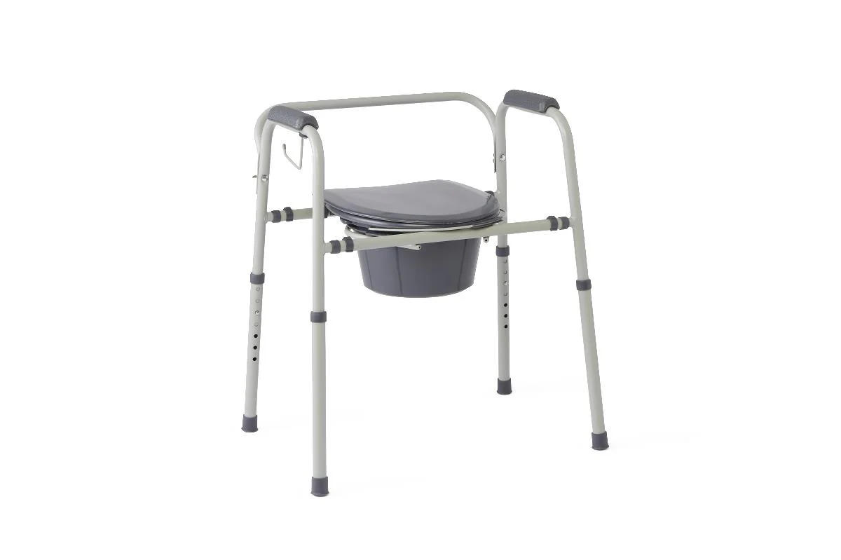 Knockdown Steel Bedside Commode with Microban, Gray