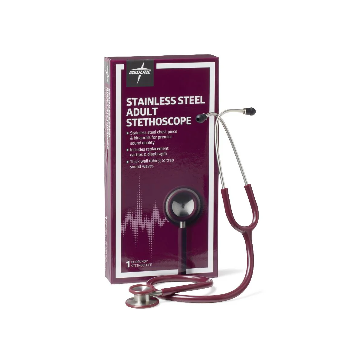 Adult Stainless Steel Stethoscope, Burgundy