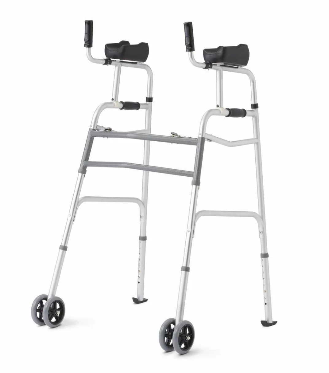 Aluminum Upright Folding Walker with 5″ Wheels, Gray