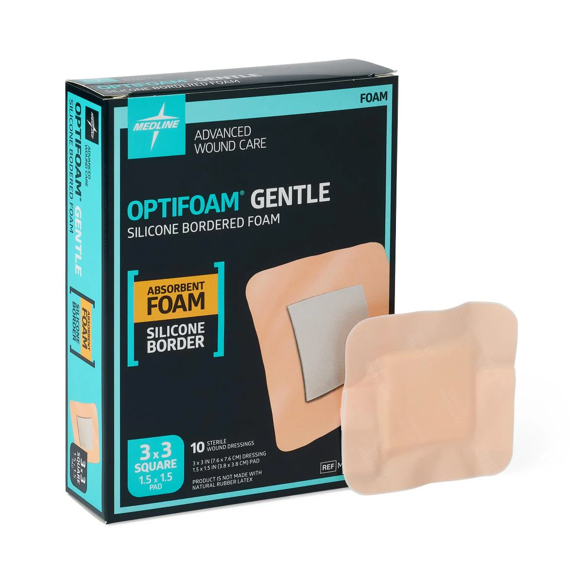 Optifoam Gentle Foam Wound Dressing, 3″x 3″ (box of 10)