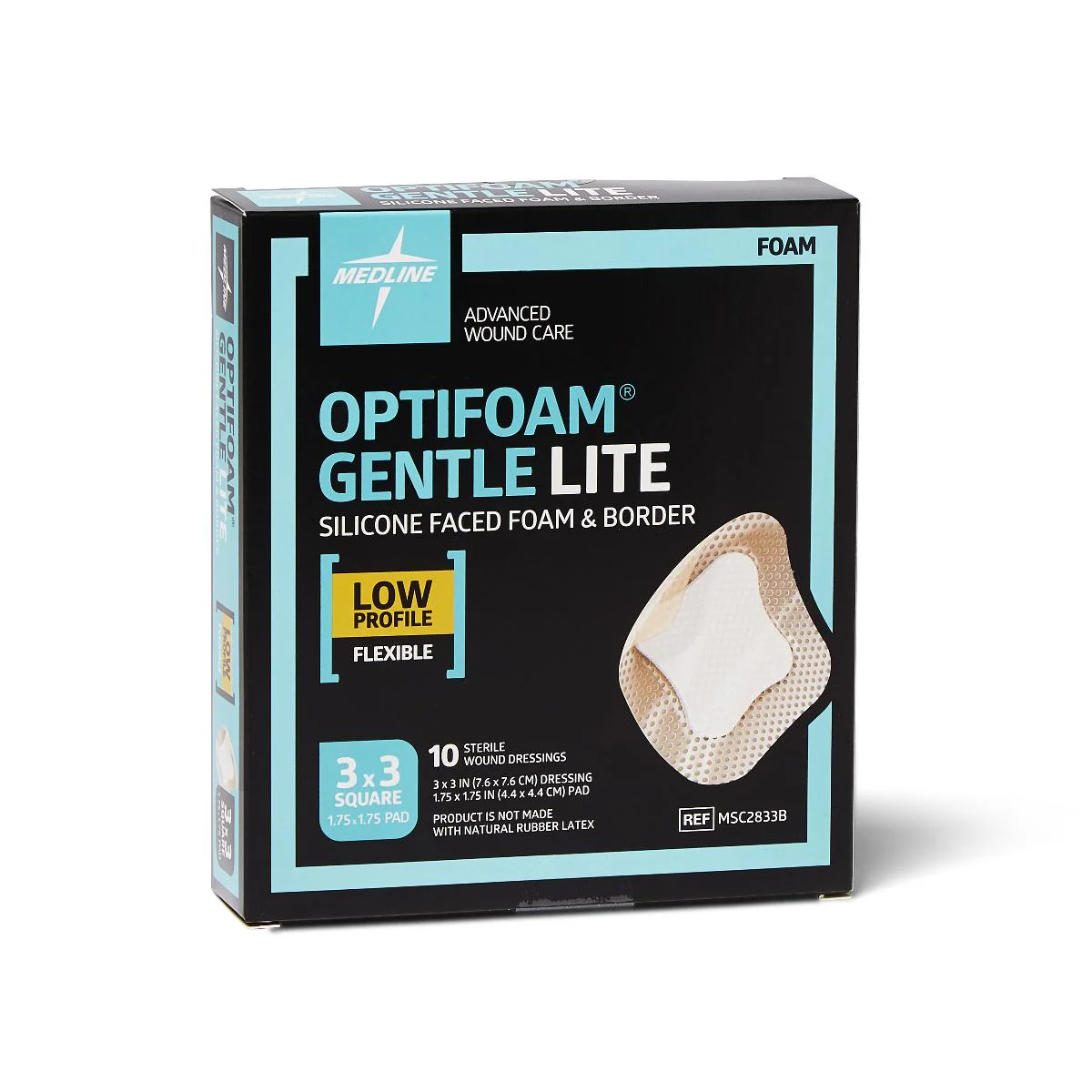 Optifoam Gentle Lite Foam Dressing, 3″ x 3″ with Border (case of 100)