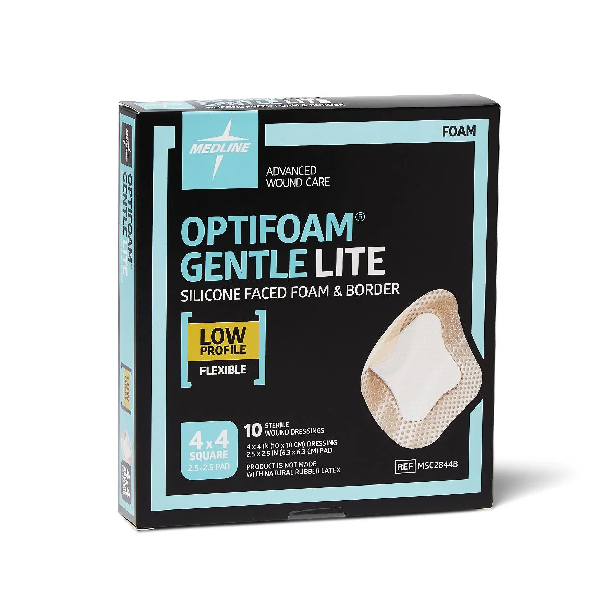 Optifoam Gentle Lite Foam Dressing, 4″ x 4″ with Border (case of 100)