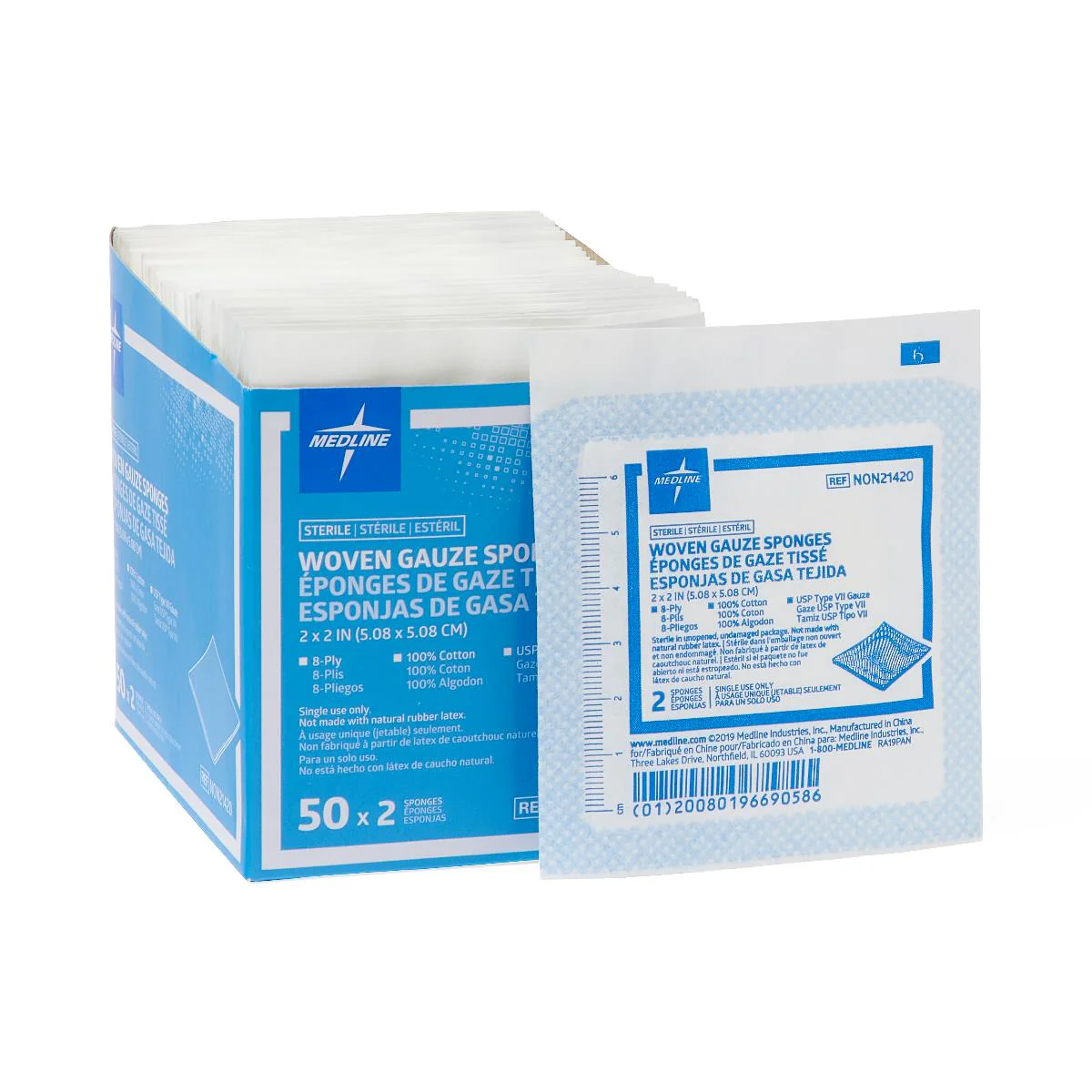 Woven Sterile Gauze Sponges, 2″ x 2″ (box of 100)