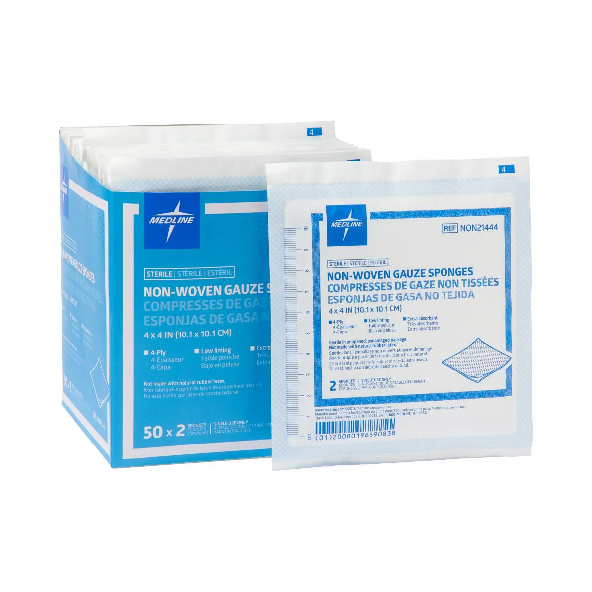 Gauze Sterile Nonwoven 4-Ply Sponges, 4″ x 4″ (box of 100)