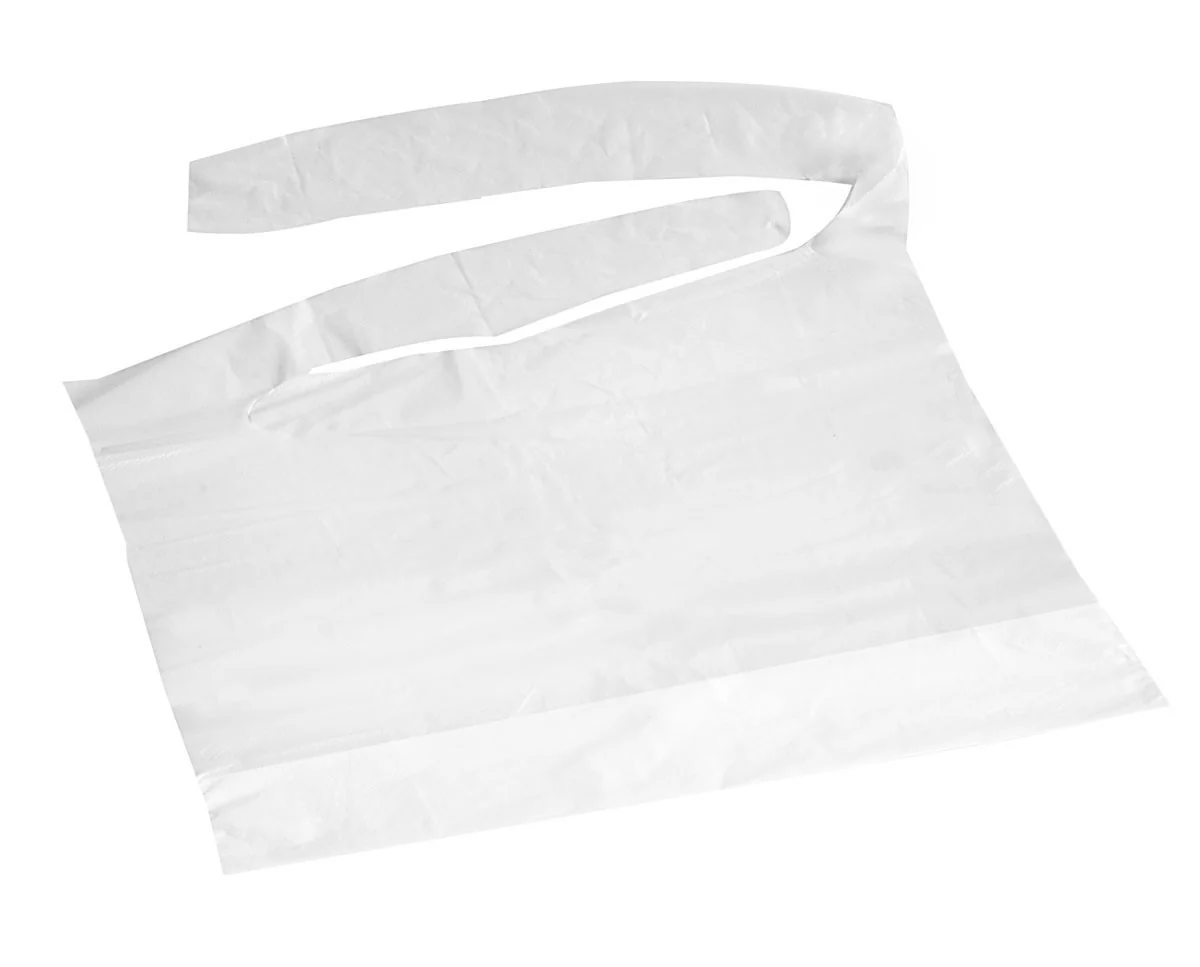Disposable Waterproof Plastic White Bib, 16″ x 24″ (case of 500)
