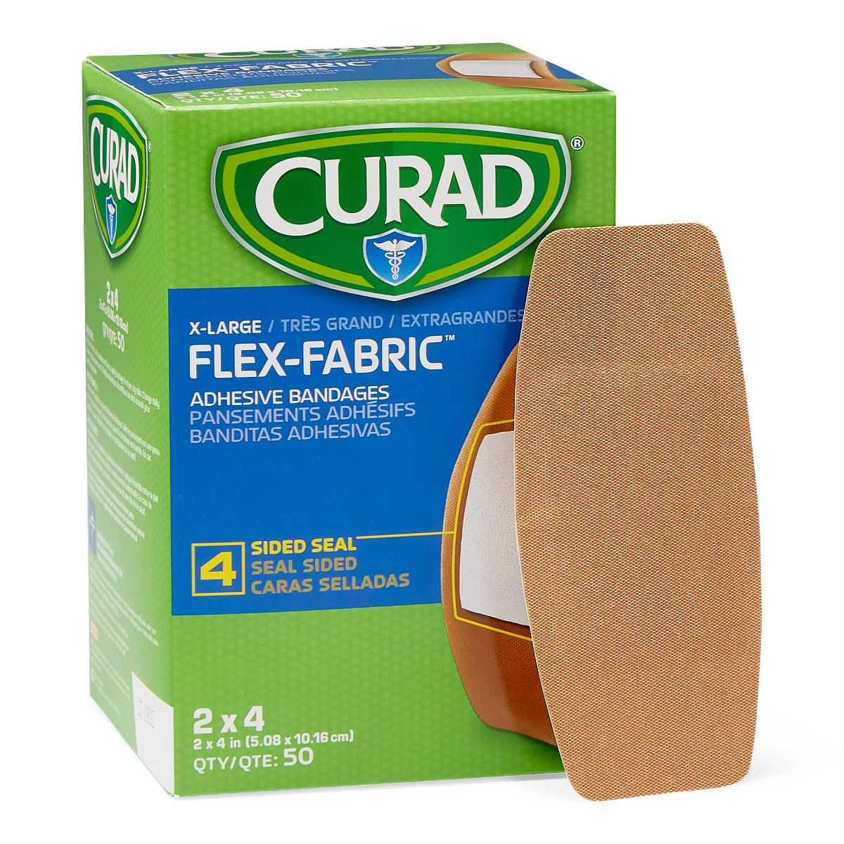CURAD Flex-Fabric Adhesive Bandages, Extra Large 2″ x 4″ Strips (box of 50)