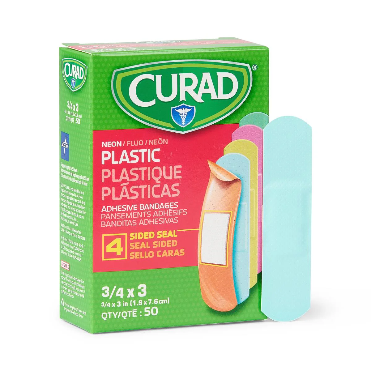 CURAD Neon Plastic Adhesive Bandages, 3/4″ x 3″ (box of 50)