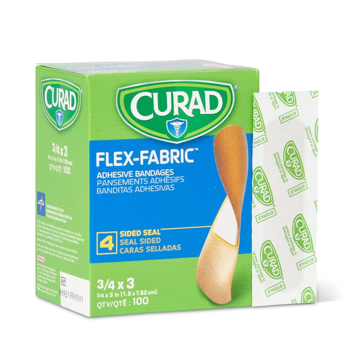 CURAD Fabric Adhesive Bandage, 3/4″ x 3″ (box of 100)