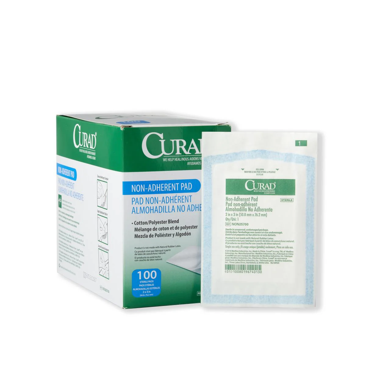 CURAD Non-Adherent Dressing Pad, Sterile, 2″ x 3″ (box of 100)&nbsp;