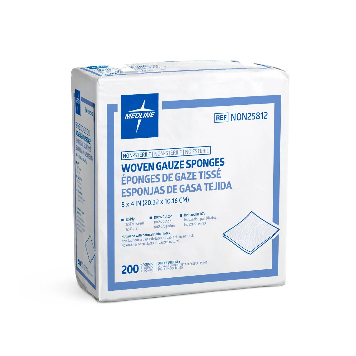 Woven Nonsterile Gauze Sponges, 12 Ply, 8″ x 4″ (pack of 200)