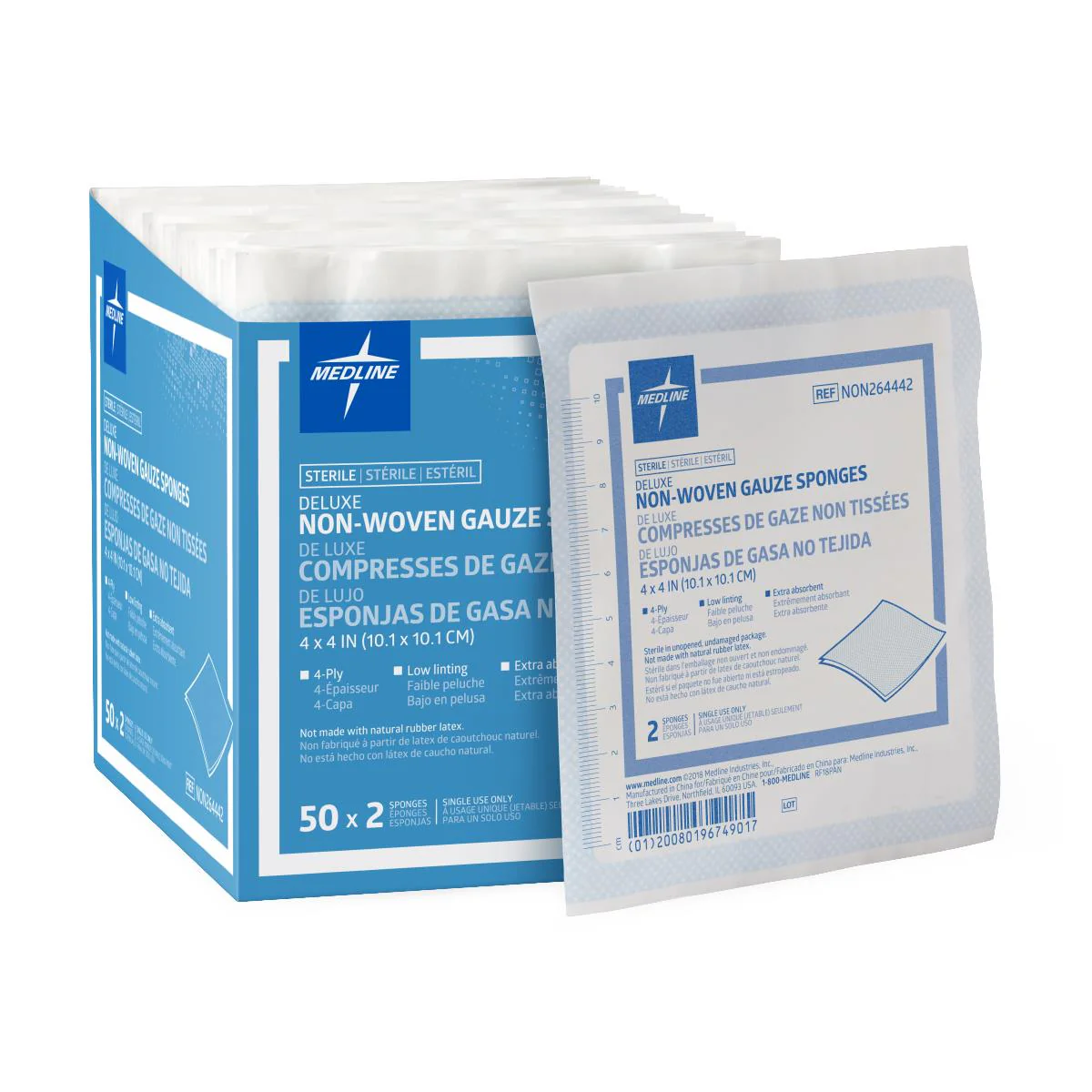 Deluxe 4-Ply Sterile Nonwoven Gauze Sponge, 4″ x 4″ (case of 1200)