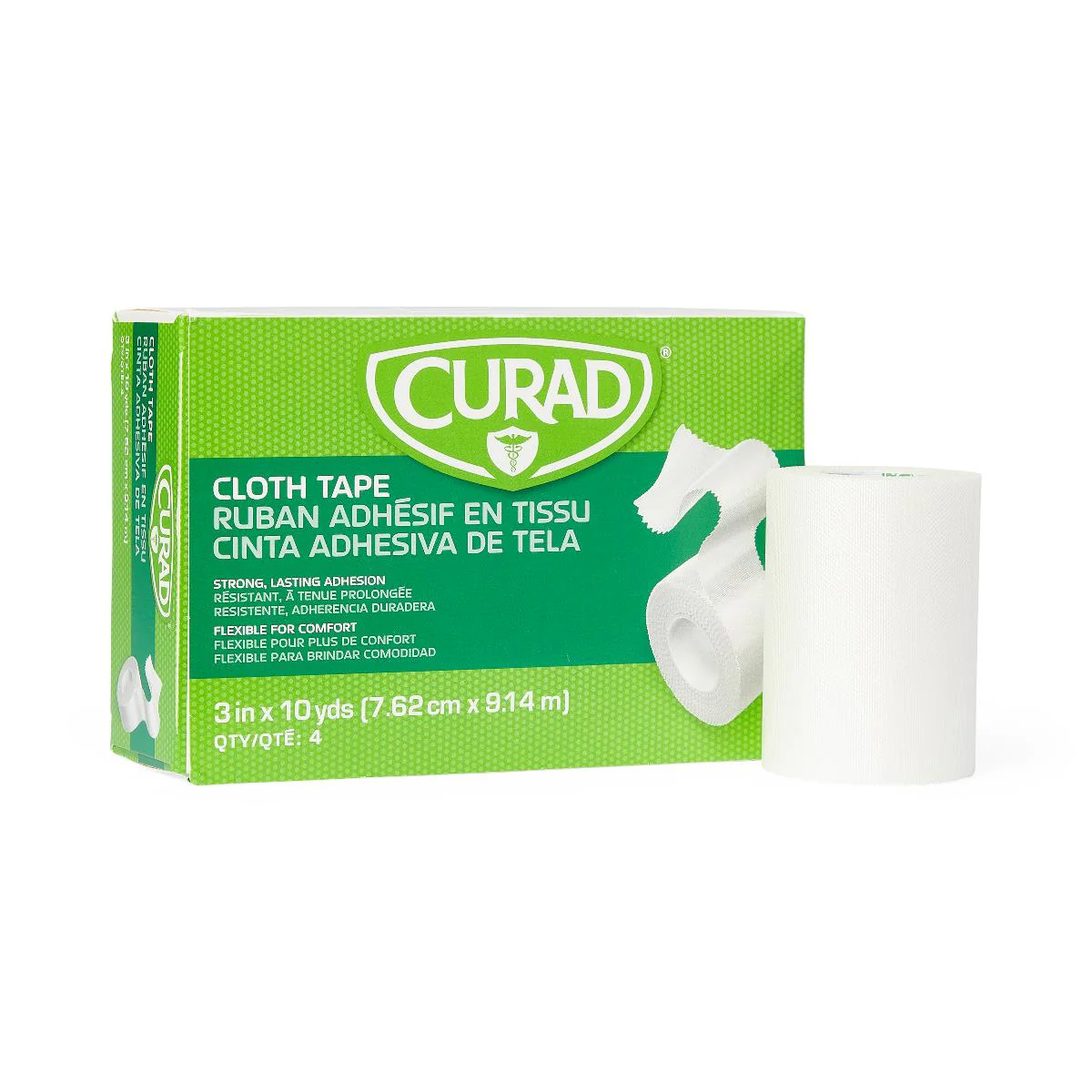 CURAD Cloth/Silk Medical Adhesive Tape, 3″ x 10 yd. (box of 4)